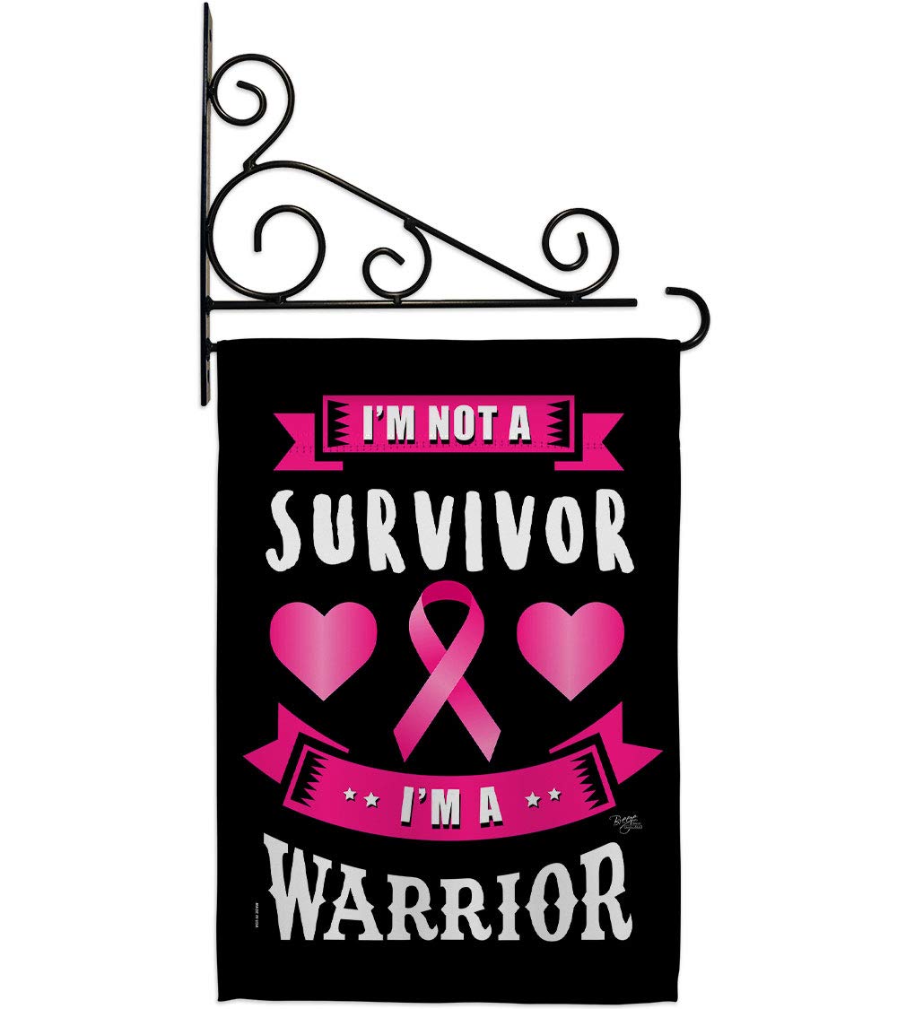 Pink Warrior Garden Flag Set - Double-Sided Inspirational Survivor Ribbon Yard Banner for Cancer, Autism & Breast Cancer Awareness - Made in USA (13x18.5 Inches) - Perfect for Front Yard, Garden Decor & Supporting BLM Causes