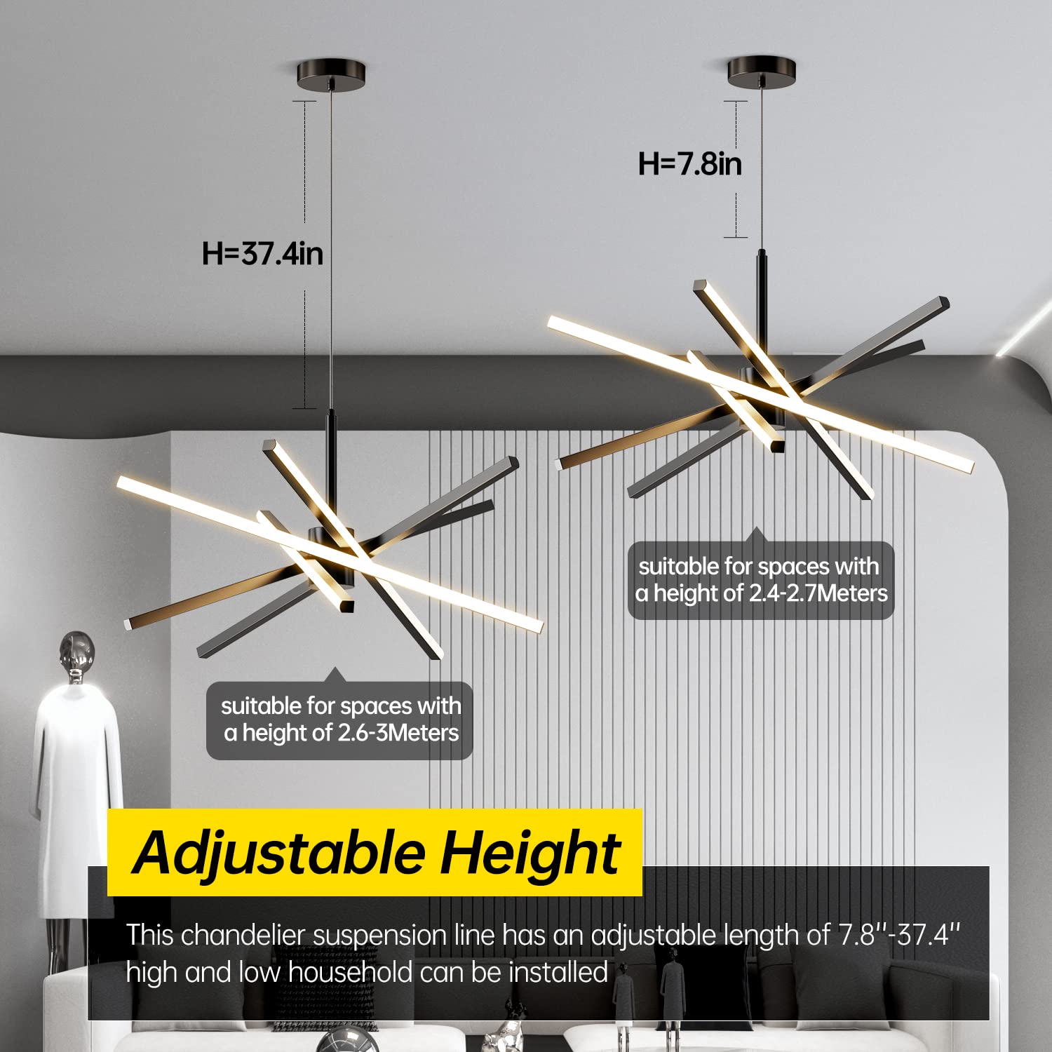 Modern Sputnik Chandelier 82W LED Gold Pendant Light - 31.5 Inch Dimmable Ceiling Fixture with Remote Control | Perfect for Dining Room, Living Room, Kitchen & Bedroom | Elegant Lighting Over Table for Home Decor