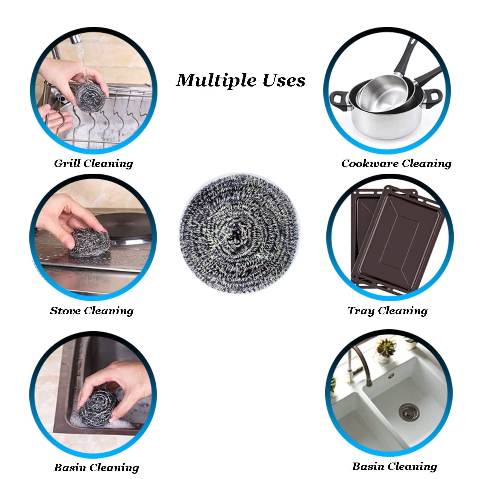 9-Pack Stainless Steel Scourer Pads for Kitchen & Bathroom Cleaning