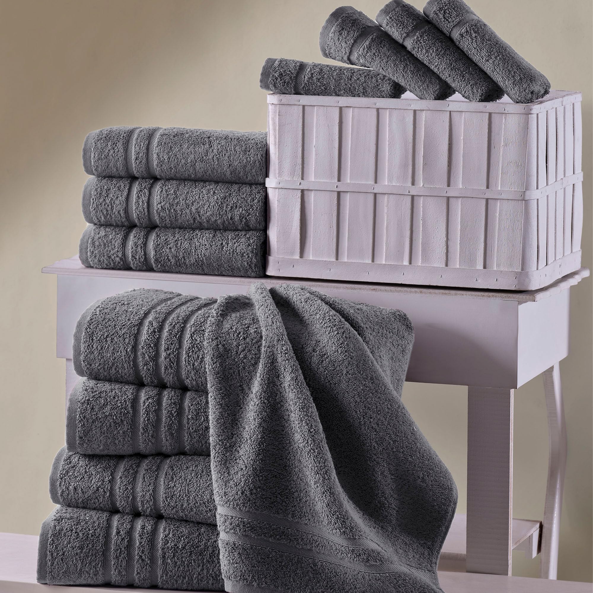 Premium 4-Pack Hawmam Grey Linen Bath Towels - Ultra Soft, Highly Absorbent & Quick-Drying Cotton Towels (27x54 Inch) for Spa, Gym & Luxury Bathroom Use