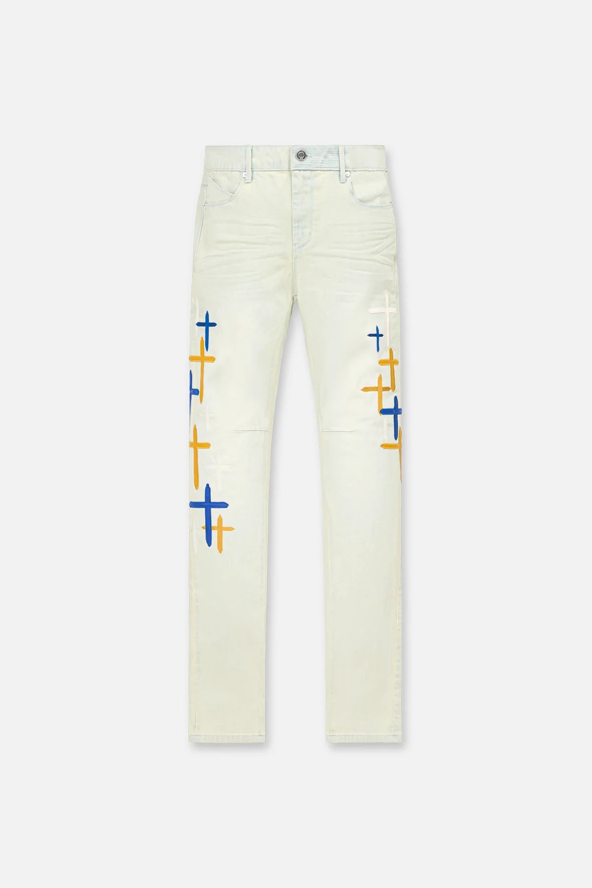 RTA Bryant Skinny Jeans for Women - Distressed Cross Patch Denim Pants in Stormy Sky Wash | Trendy High Waisted Slim Fit for Casual Outfits & Night Out