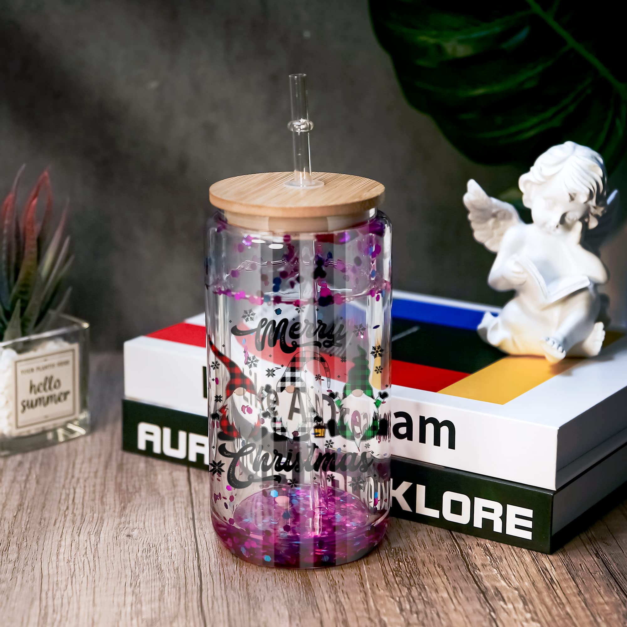 AGH 16oz Sublimation Snow Globe Glass Tumbler Blanks - 25 Pack Double Wall Clear Glass Cups with Bamboo Lids & Glass Straws - DIY Sublimation Beer Can Glasses for Custom Designs, Parties & Gifts - Pre-Drilled Holes for Easy Snowglobe Crafting