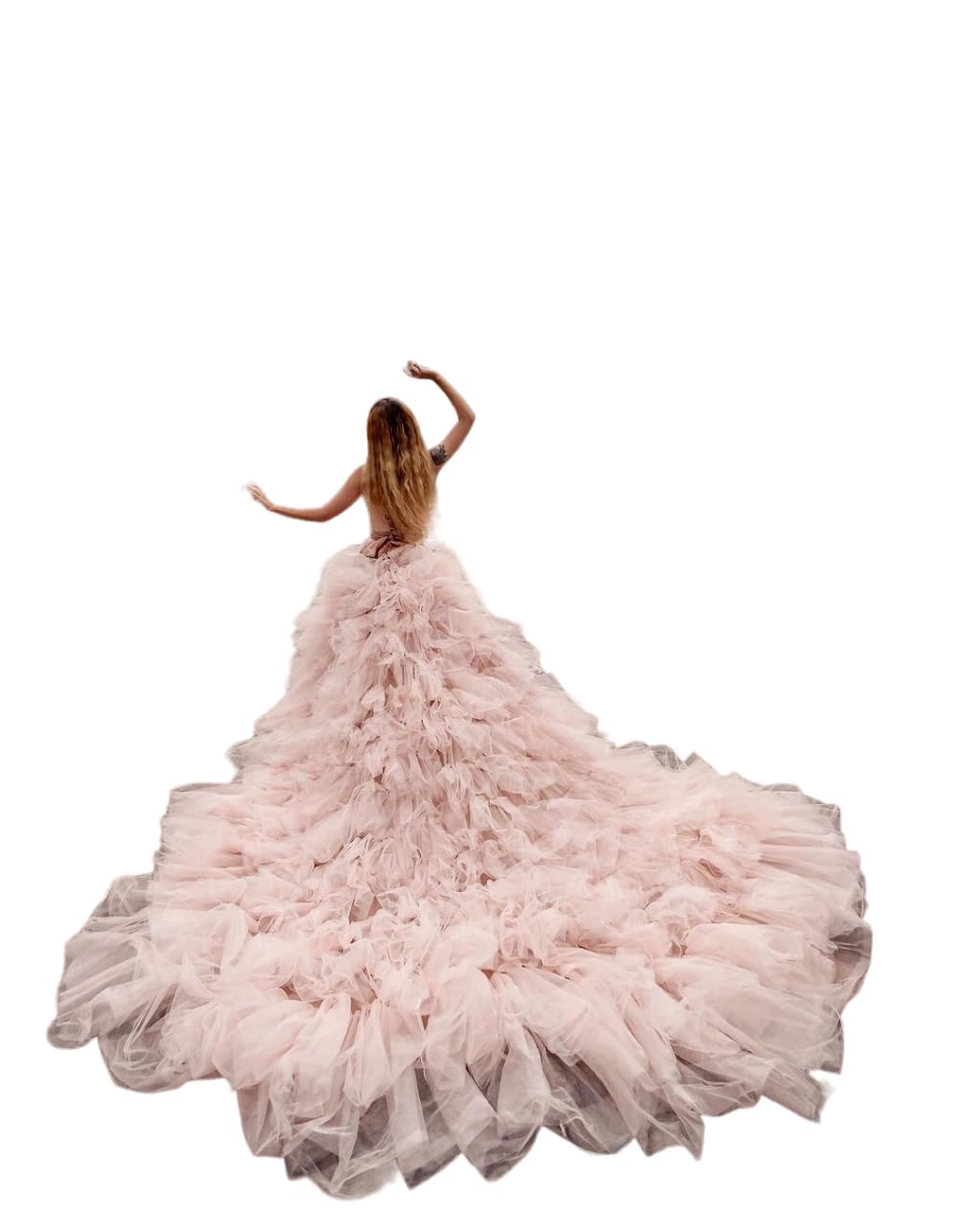 Elegant Long Satin Tulle Maxi Dress with Train - Flowy Flying Photoshoot Dress for Women | Perfect for Santorini Vacations, Baby Showers, Weddings & Special Occasions