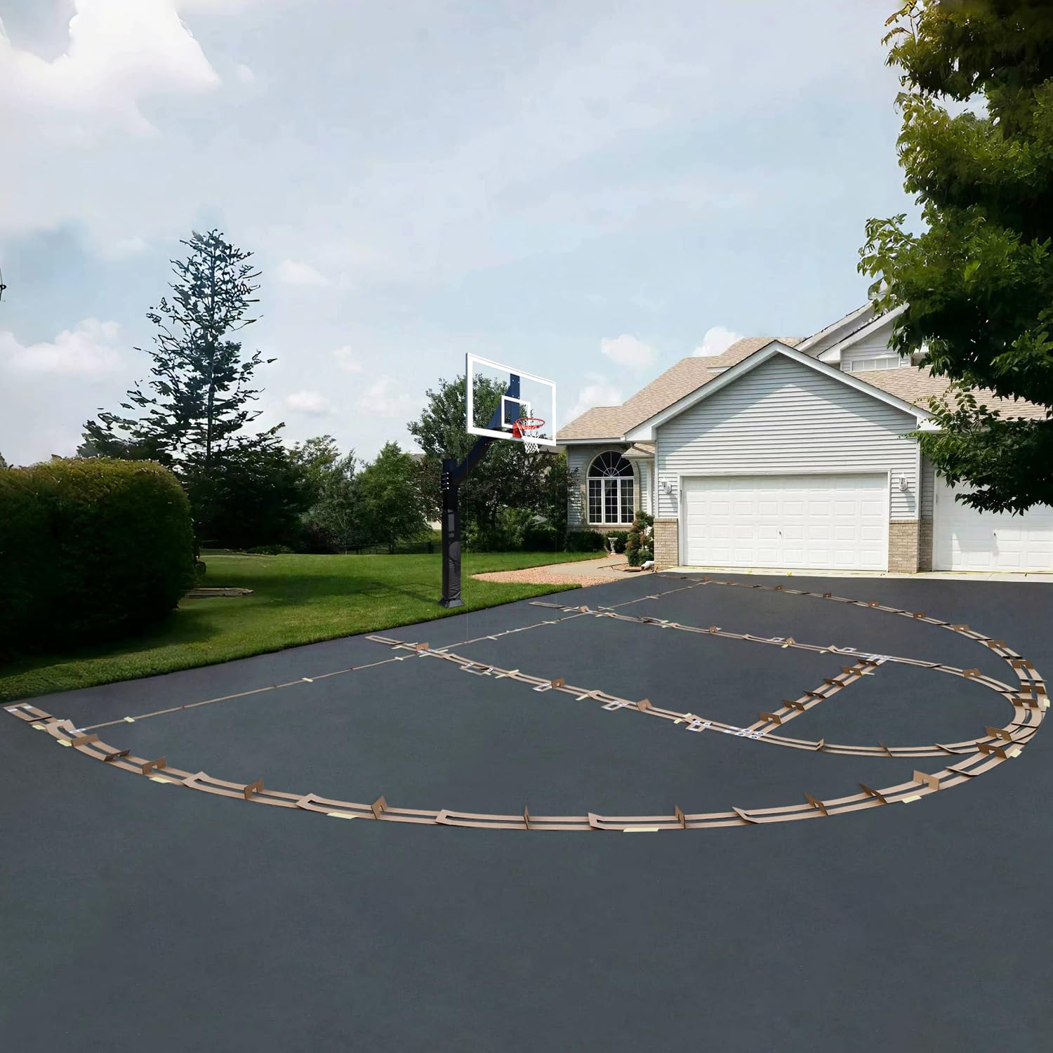 Basketball Court Stencil Kit - Reusable Driveway Marking Template with Clear Instructions for High School & Home Use | Perfect for DIY Backyard, Driveway & Outdoor Basketball Courts