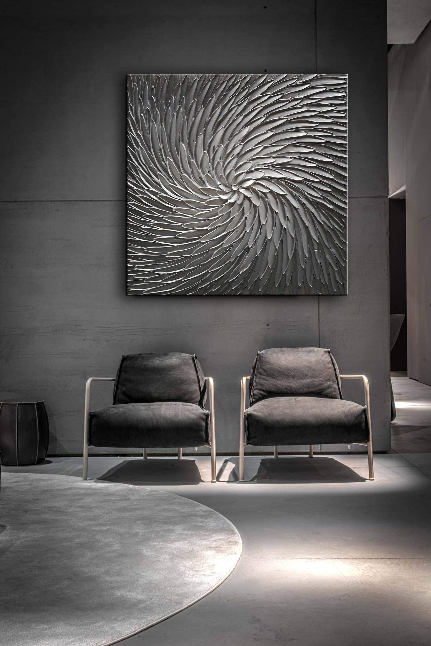 YaSheng Art - 30x30 Inch Large Abstract Oil Painting on Canvas, Silver Gray Gradient Modern Wall Art for Living Room & Bedroom | Handmade Home Decor, Ready to Hang | Perfect for Contemporary Spaces & Office Decor