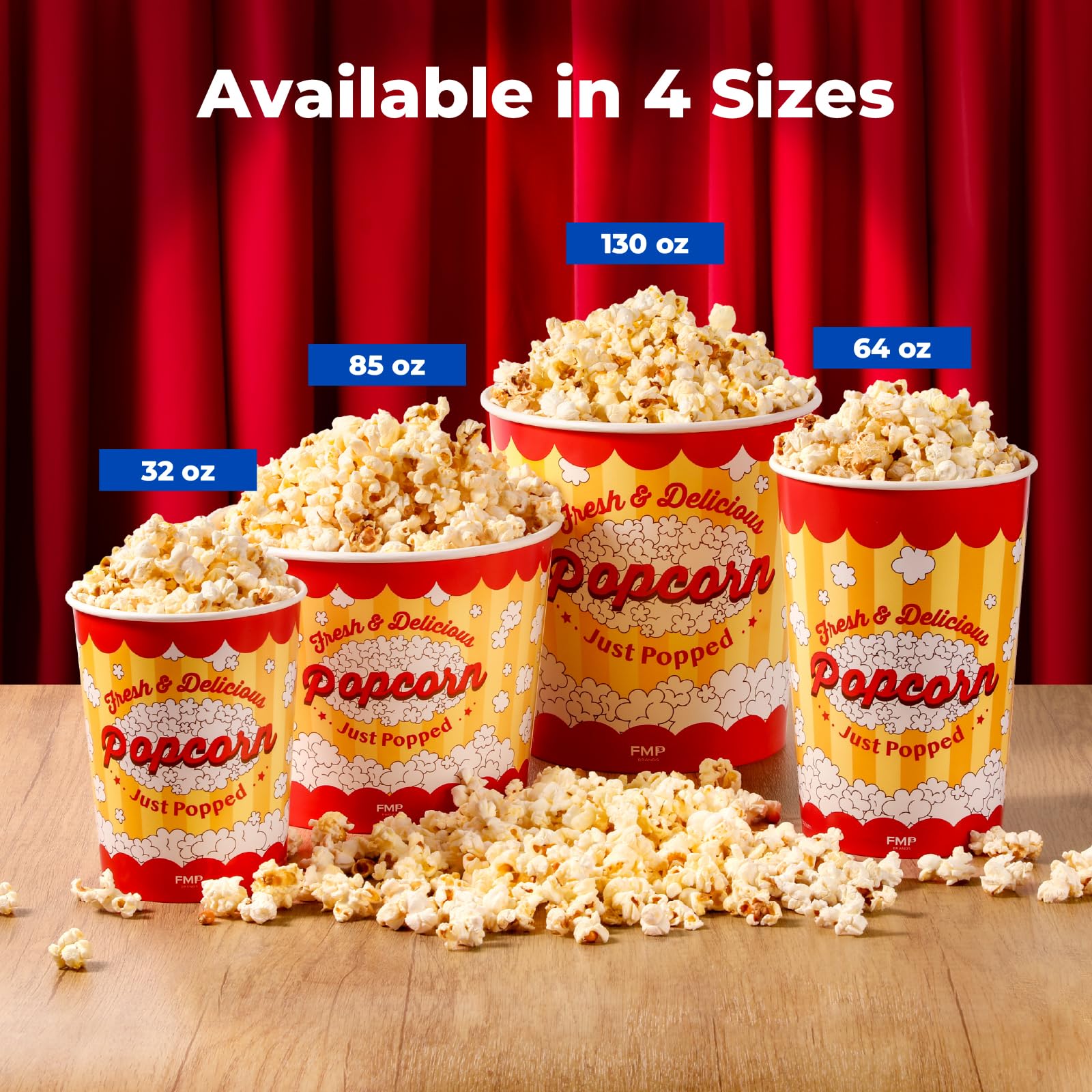 500 Pack 32 Oz Disposable Popcorn Buckets - Grease Resistant Classic Paper Bowls for Popcorn Machines, Home Theater, Movie Nights & Carnivals (Perfect for Parties, Snacks & Concession Stands)
