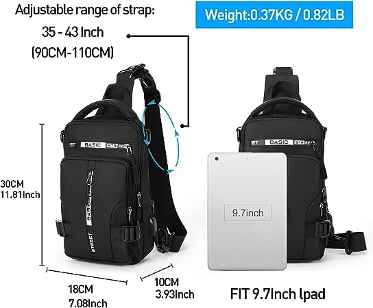 JULEX Men's Waterproof Crossbody Sling Backpack with USB Charging Port - Travel, Hiking & Daily Commute Bag for Men & Women