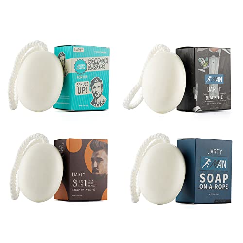 LIARTY Natural Soap Bar Bundle for Men - 4 Pack Face & Body Soap (7.05 Oz Each) - Variety Gift Set for Sensitive Skin, Acne Care & Daily Cleansing - Perfect for Shower, Travel & Gym Essentials
