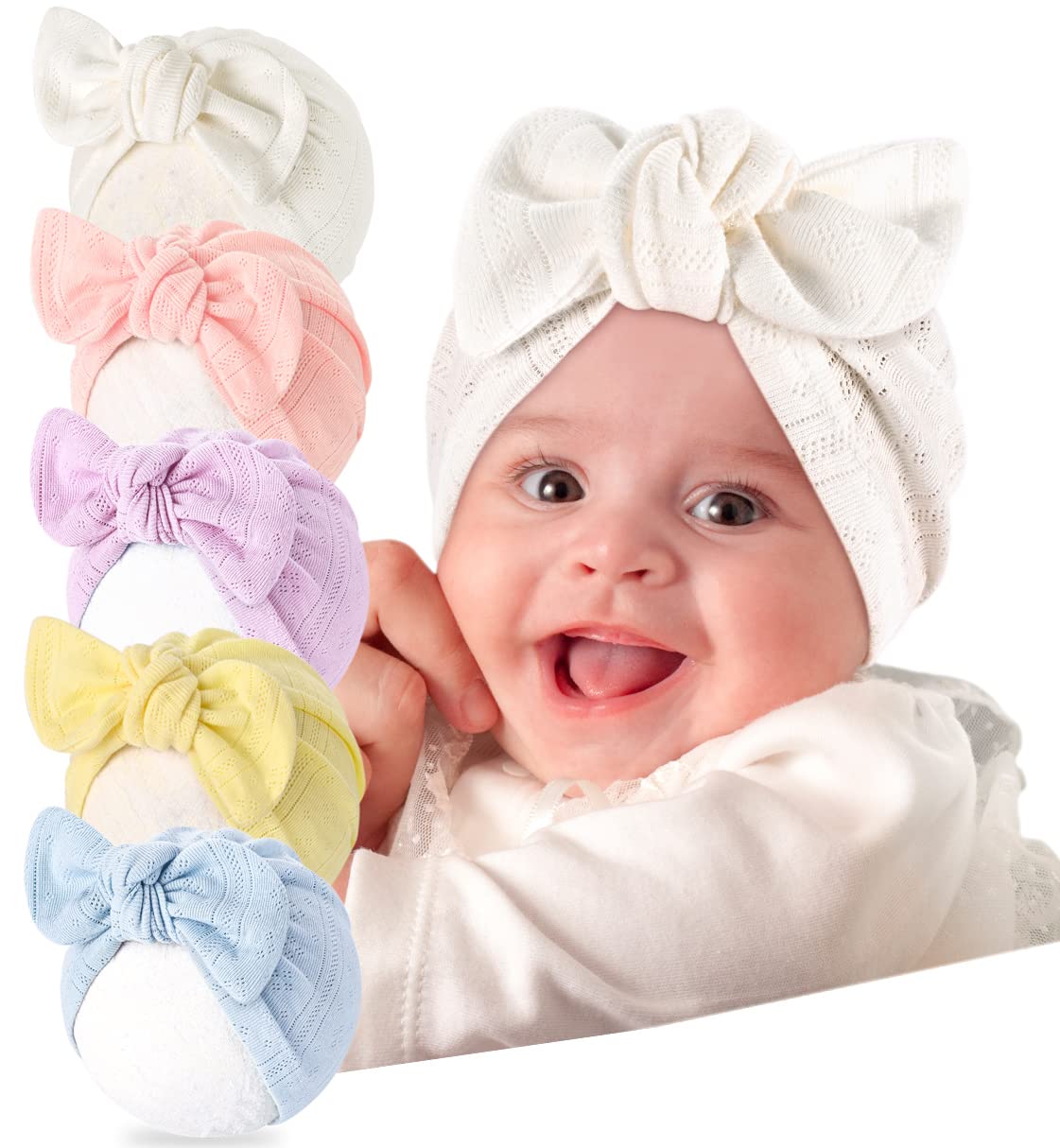 Weradau Baby Girls Turban Hat with Bow - Soft Cotton Infant & Toddler Headband for Newborns - Perfect for Photos, Parties, and Everyday Outfits