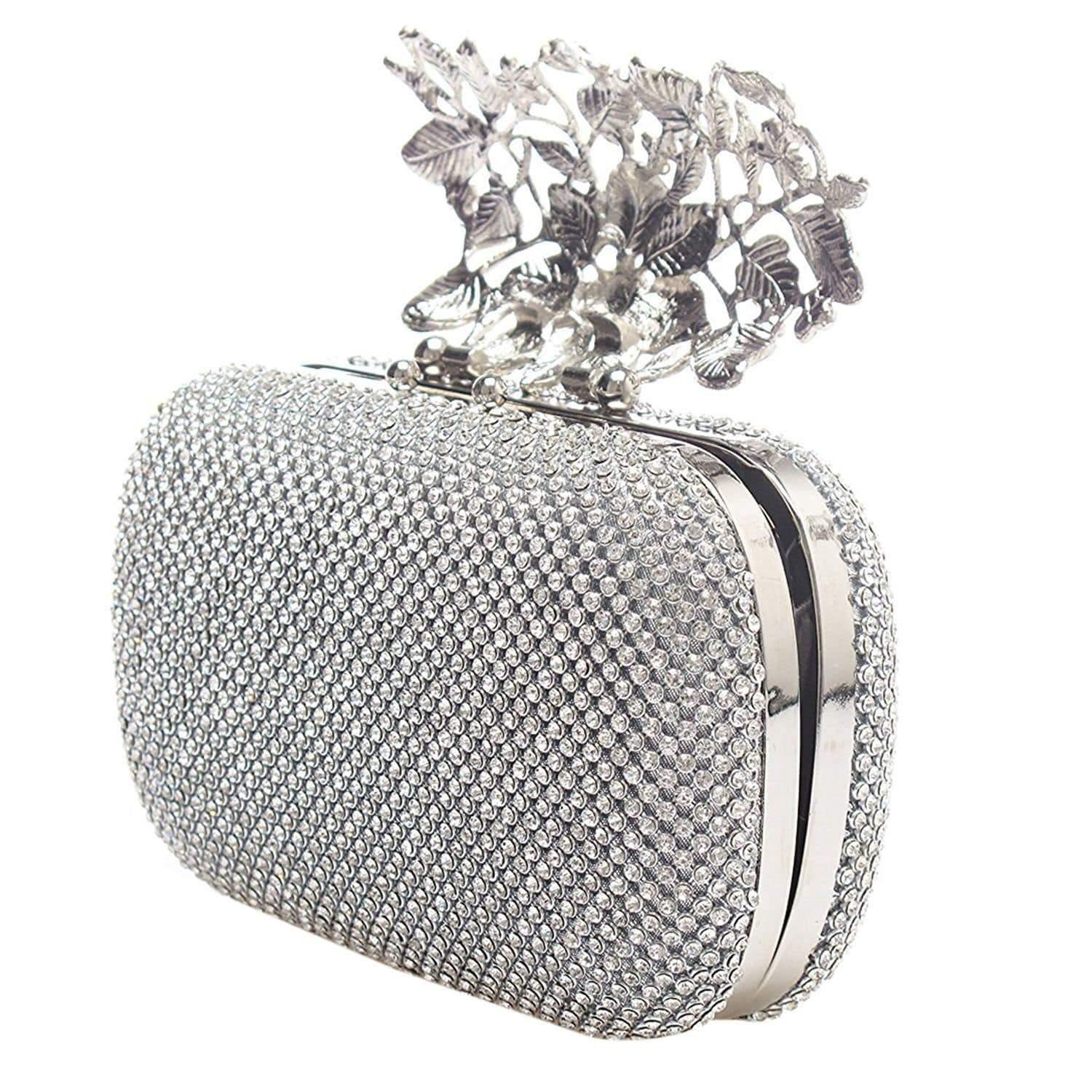 Elegant Crystal Flower Clutch Purse for Women - Perfect for Evening Parties, Weddings & Special Occasions