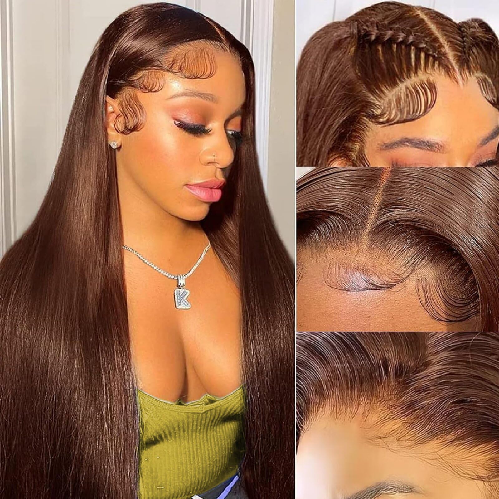 200 Density Chocolate Brown Lace Front Wig Human Hair 30 Inch Straight 13x4 HD Transparent Full Frontal Wigs - Pre Plucked with Baby Hair 4# Brown - Perfect for Cosplay, Daily Wear & Special Occasions