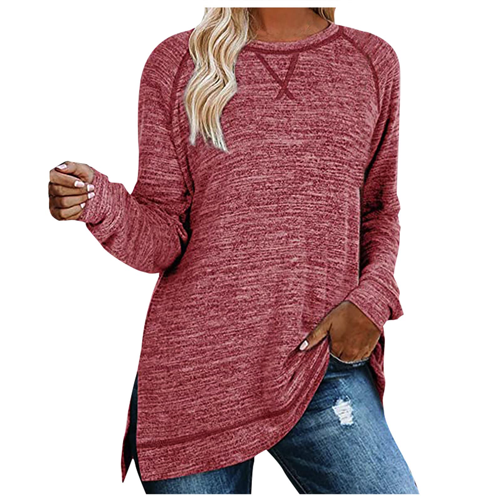 Sexy White Blouse for Women - Color Block Crewneck Long Sleeve Tunic Top | Perfect for Fourth of July, Parties & Casual Wear
