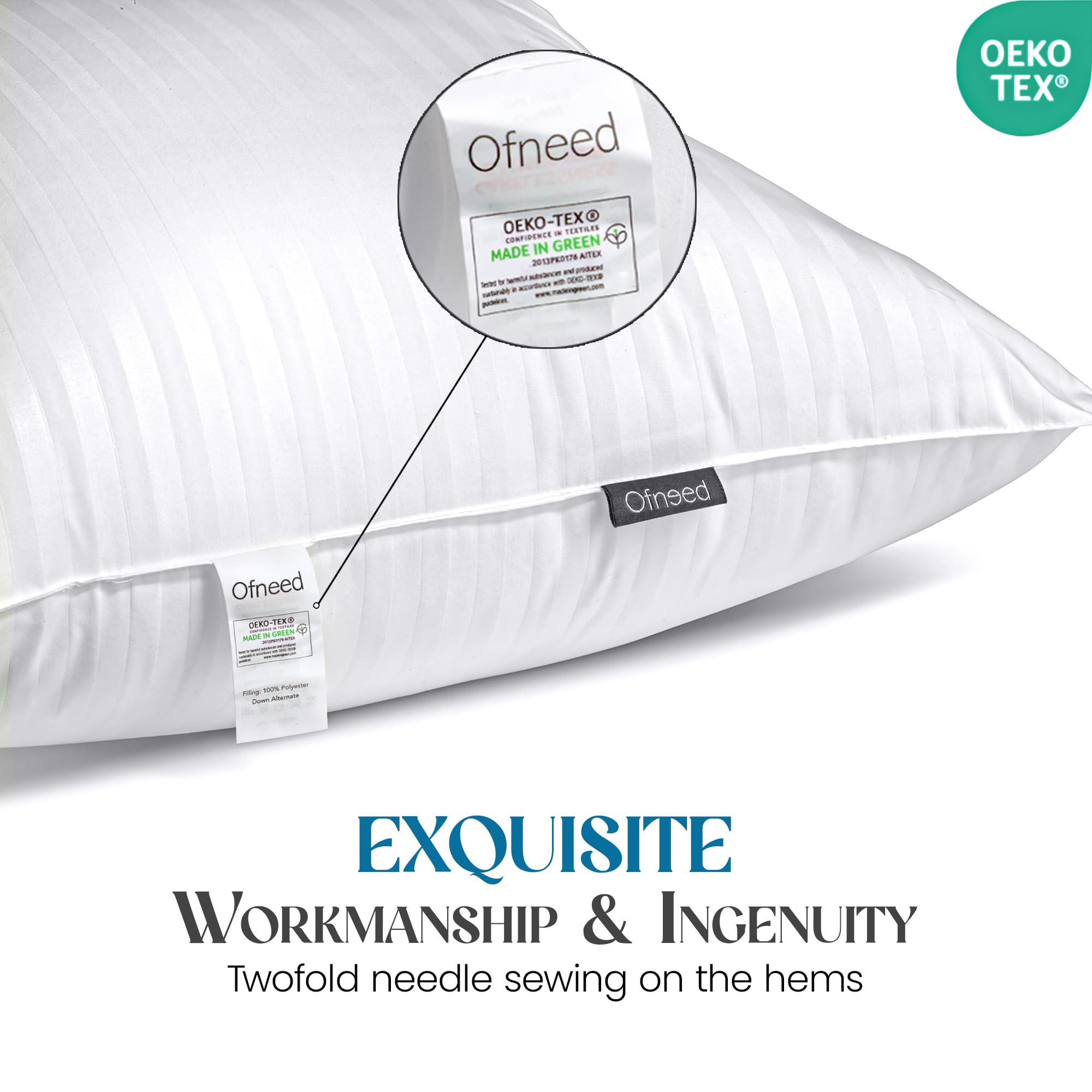 Premium Down Alternative Bed Pillows (King Size, Set of 2) - Hypoallergenic, Cooling & Breathable Cotton Cover - Hotel Quality Support for Side & Back Sleepers - Fluffy Comfort for Bedroom, Guest Room & Luxury Hotels