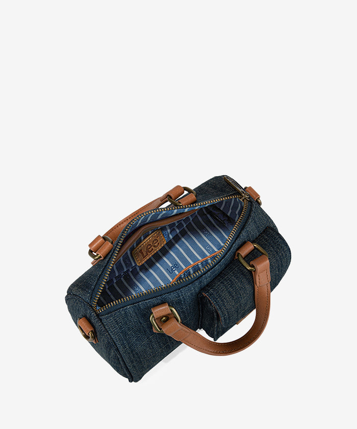 LEE Denim Canvas Barrel Satchel Top Handle Crossbody Bag for Women - Stylish Shoulder Purse for Work, Travel & Everyday Use