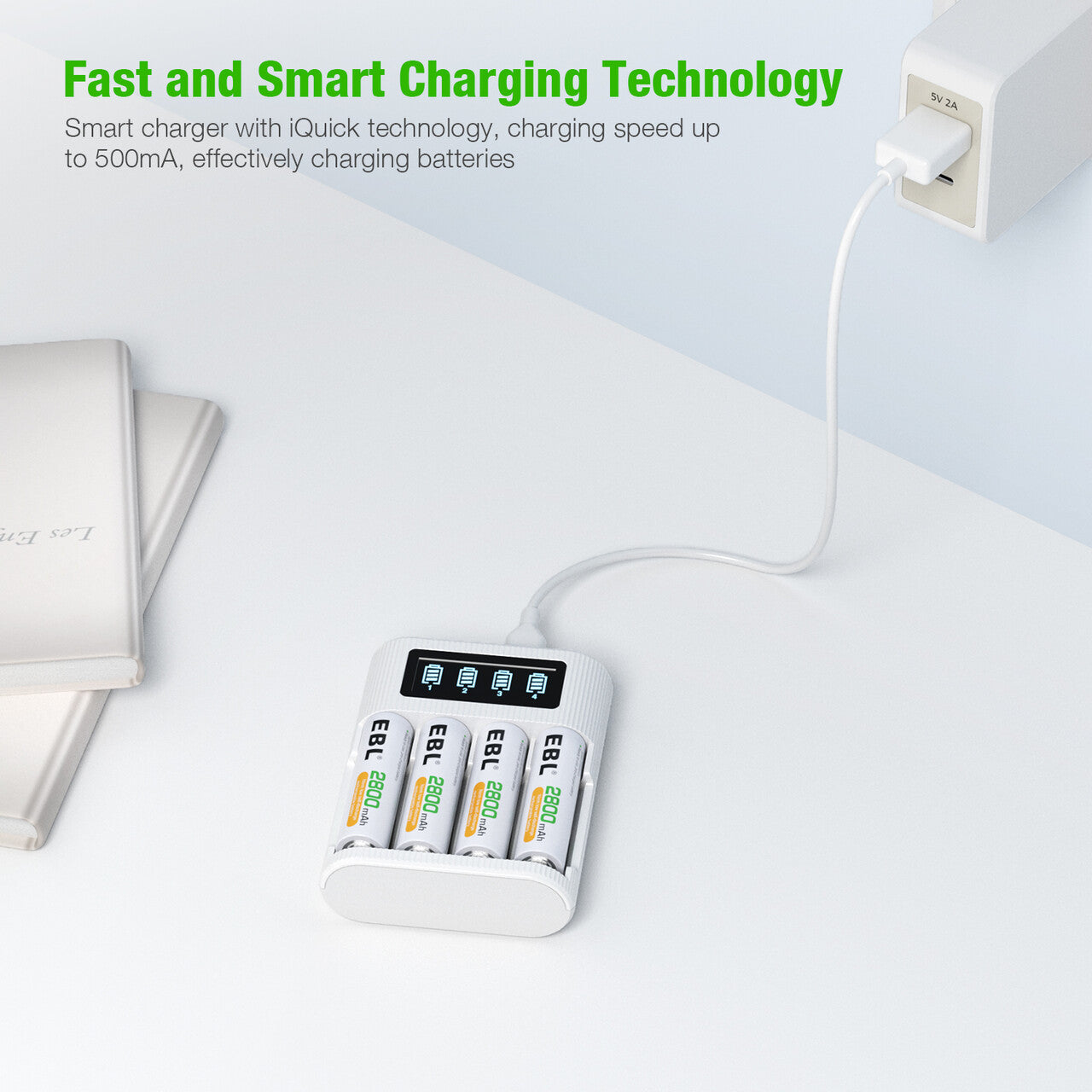 EBL FY 409 4 Bay AA AAA Battery Charger - Fast Charging for Rechargeable Batteries - Perfect for Cameras, Toys, and Electronic Devices