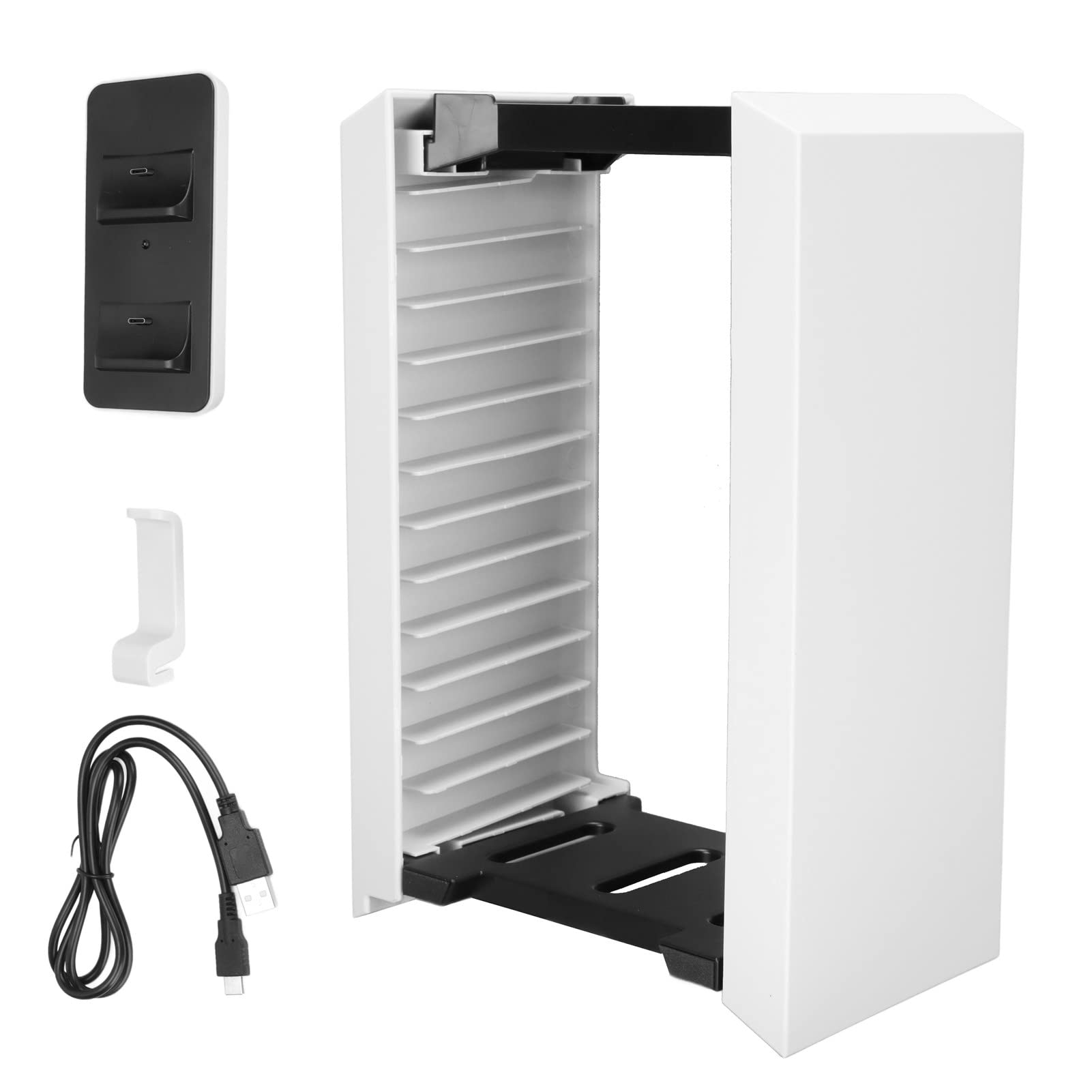 Kafuty-1 TP5-1545 Multifunctional 12 Games Disk Storage Rack & Headset Stand Holder with Type C Charging Dock for PS5 - Perfect for Gaming Setup & Accessories Organization