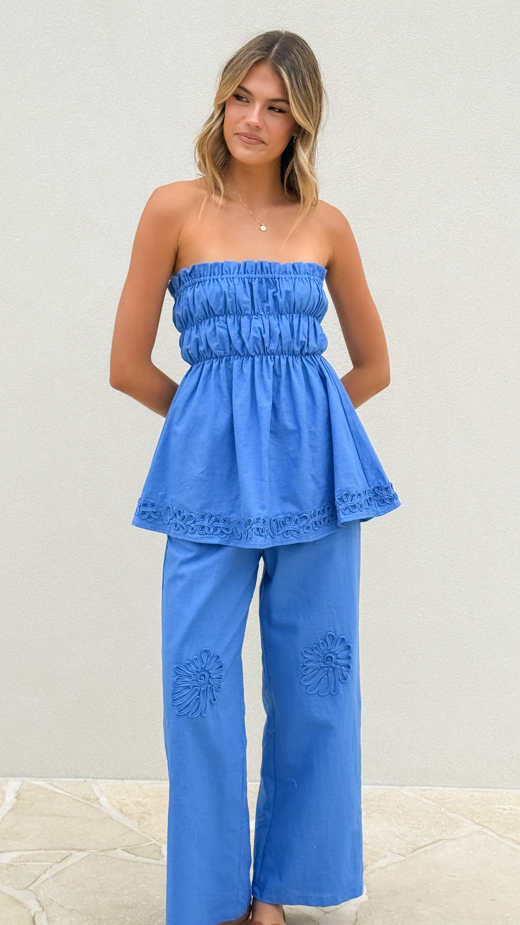 Ines Pants for Women - High Waisted Marine Blue Trousers | Comfortable Stretch Fabric for Office, Casual Wear & Travel