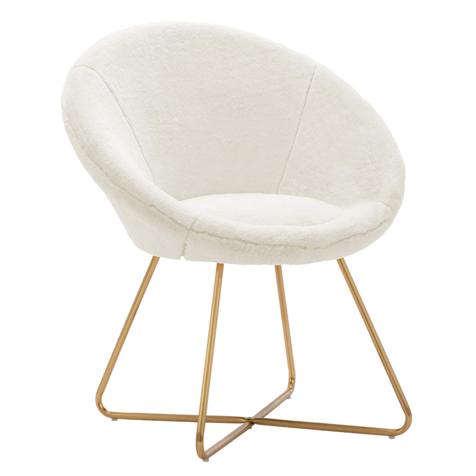 DUHOME Modern Faux Fur Accent Chair - Mid-Century Style Dining & Lounge Chair with Golden Metal Legs - White Living Room Furniture for Home Decor | Perfect for Reading Nook, Bedroom Seating & Cozy Conversation Areas