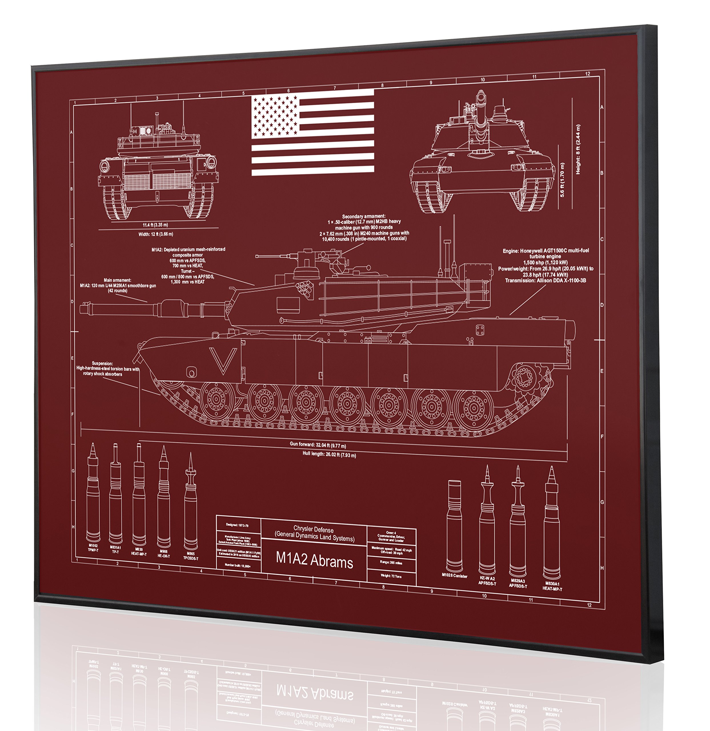 Personalized M1A2 Abrams Tank Blueprint Artwork - Laser Engraved Military Gift for Tank Enthusiasts - Perfect for Home Decor, Man Cave, or Military Appreciation Gifts