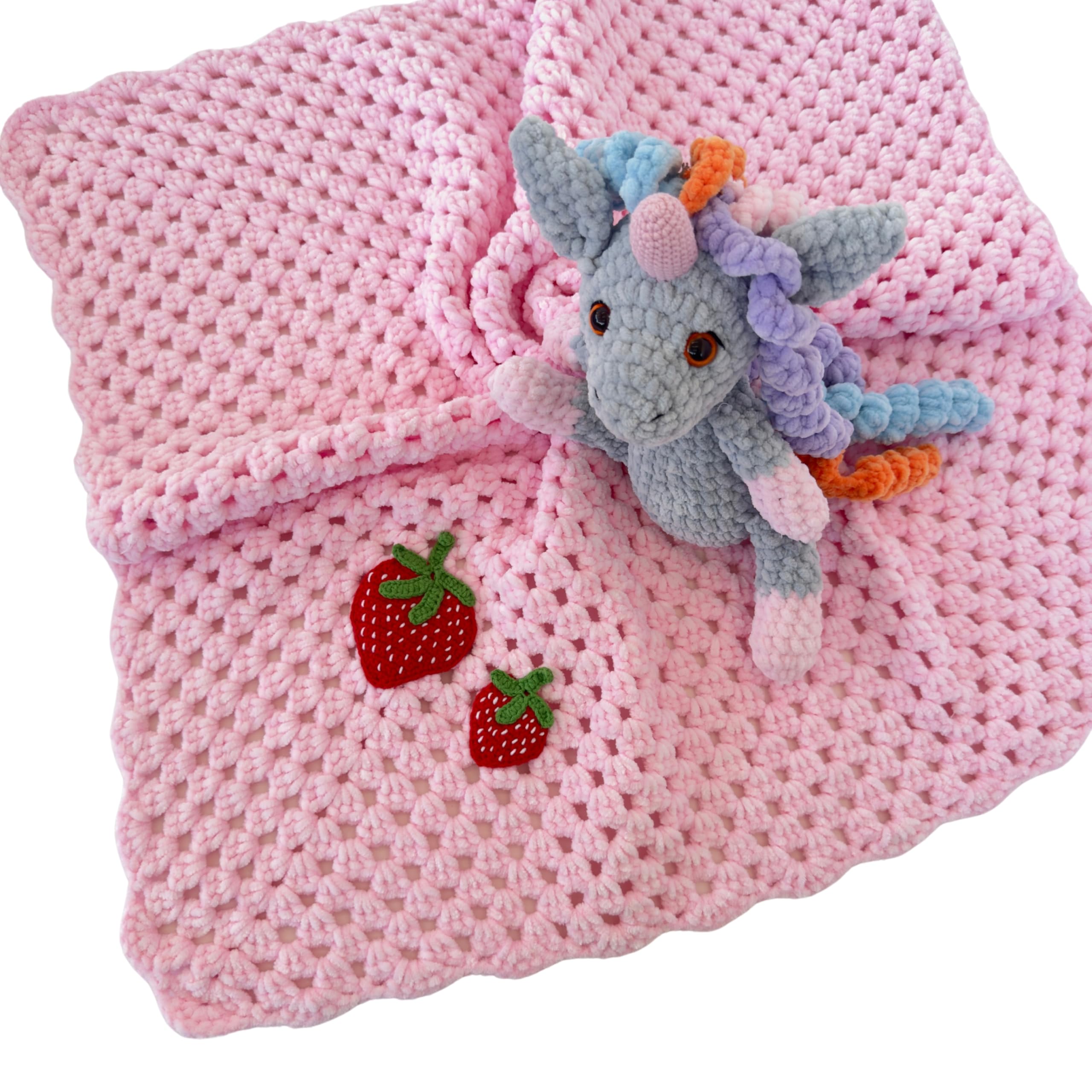 Soft 100% Cotton Crochet Baby Blanket for Boys & Girls - Breathable Handmade Nursery Blanket for Newborns, Infants & Toddlers - Perfect for Cribs, Strollers & Photo Shoots (Strawberry Design)