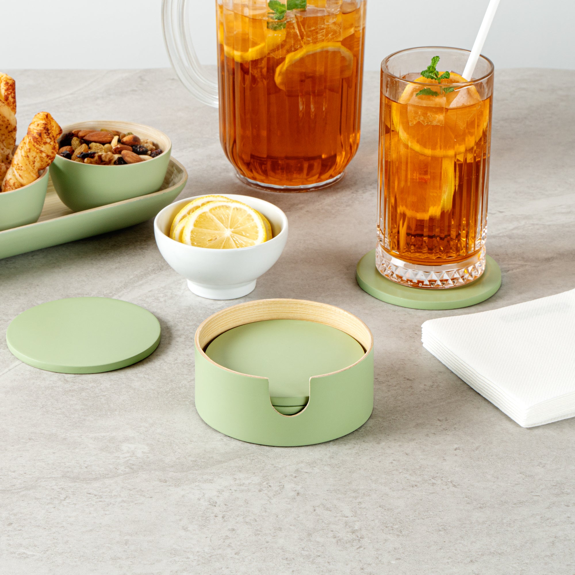 Bambuddha Eco-Friendly 6-Piece Green Bamboo Coaster Set with Holder - 4