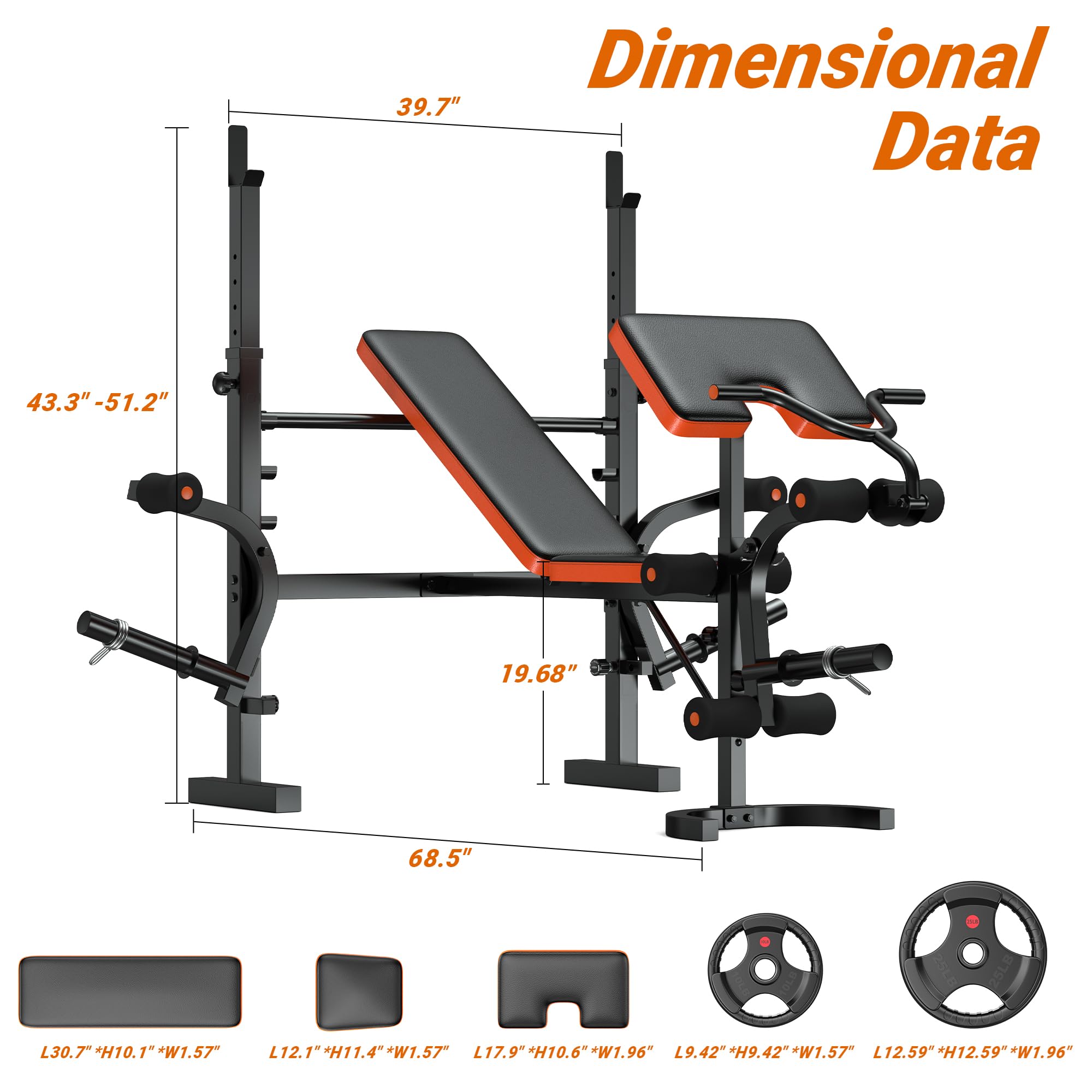 XDDIAS 770LBS Adjustable Weight Bench Set - 6-in-1 Olympic Home Gym Equipment with Leg Extension, Rack & Preacher Pad - Flat/Incline Bench Press for Strength Training - Perfect for Home Workouts & Weight Lifting Exercises