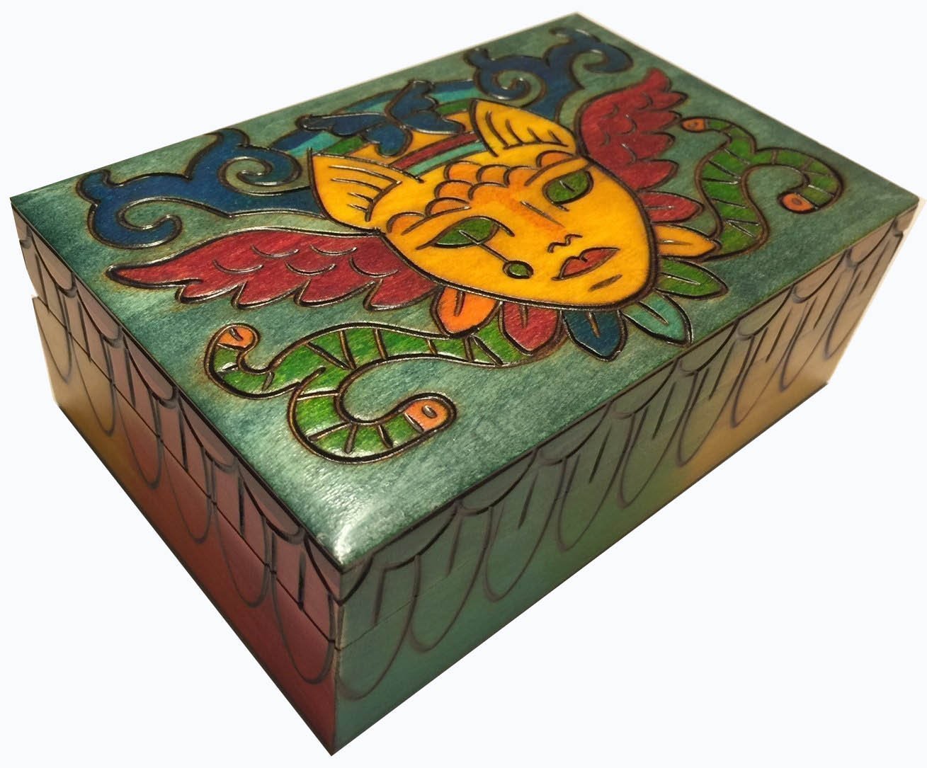 Handmade Linden Wood Jewelry Box - Colorful Rectangular Cat & Snake Design - Polish Crafted Keepsake Gift for Women | Perfect for Jewelry Storage, Home Decor & Unique Present Ideas