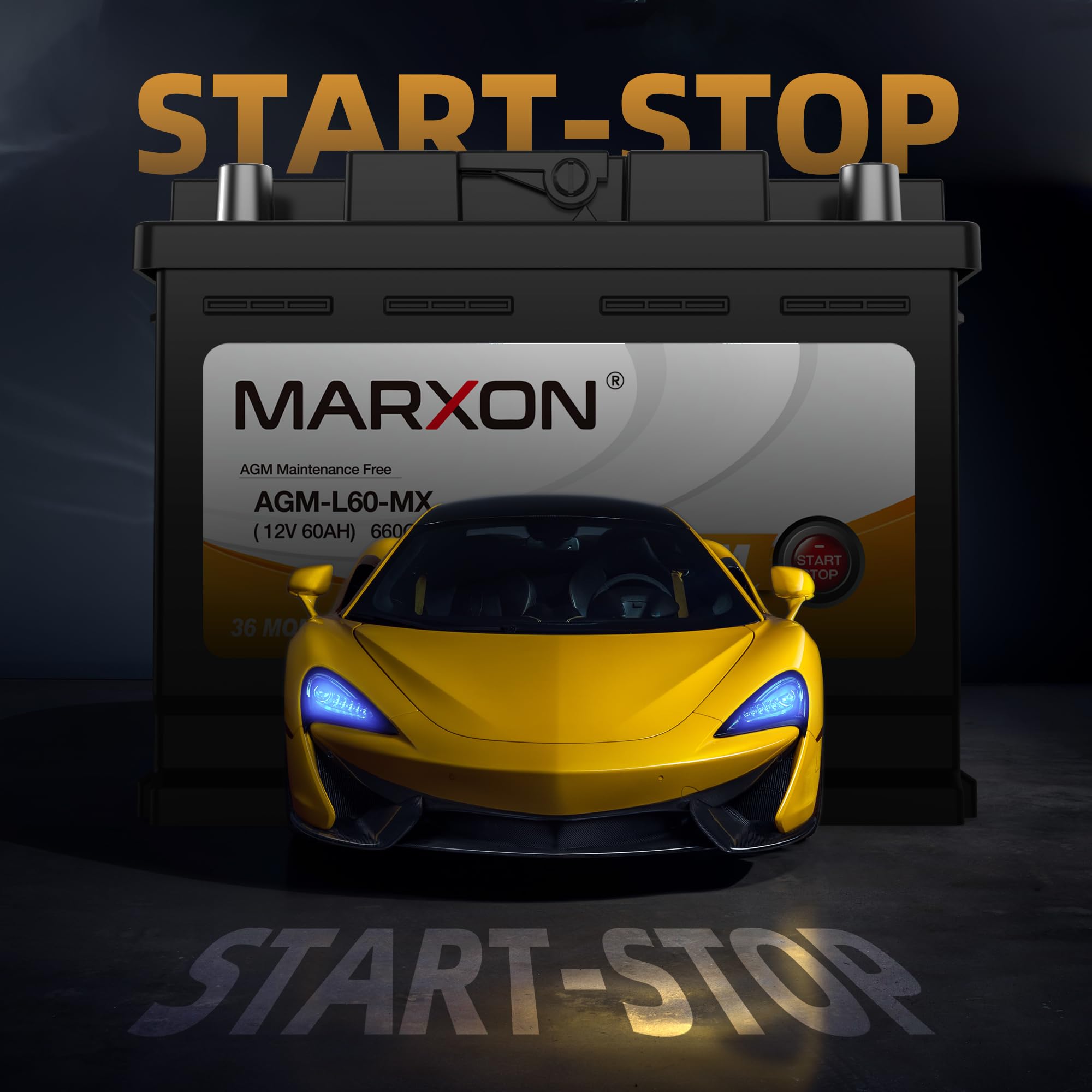 MARXON Group 47 H5 L2 AGM Battery 12V 60AH 660CCA - Maintenance Free Start-Stop Car Battery - BCI47 Replacement for Automotive Vehicles - Perfect for Stop-Start Technology Cars, SUVs and Trucks