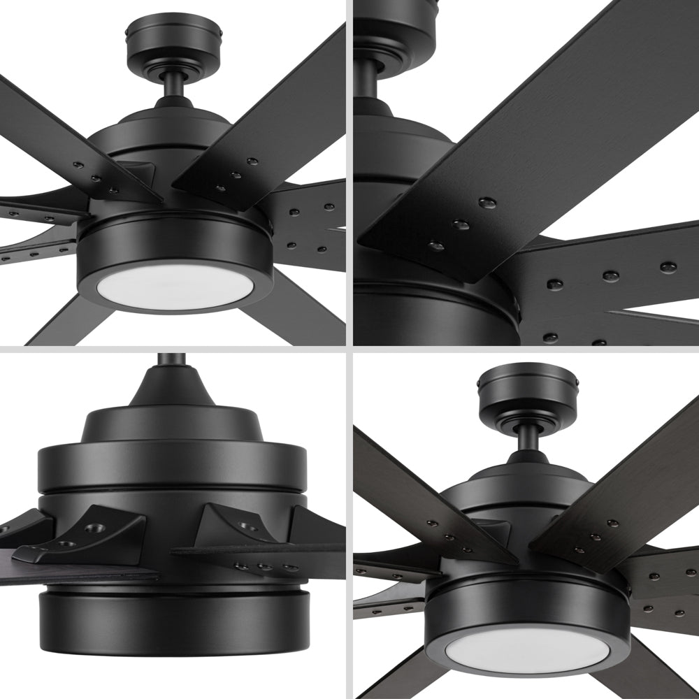 Honeywell Xerxes 62 Inch Matte Black LED Ceiling Fan with Remote Control - Color Changing Smart Fan with Light Kit for Living Room, Bedroom & Outdoor Patio
