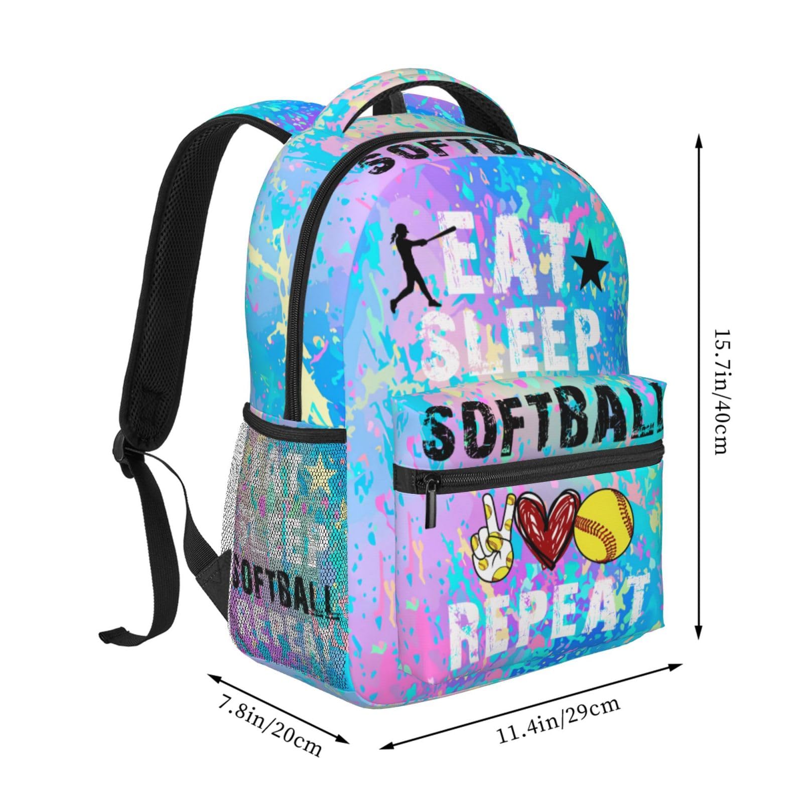 Durable 16 Inch Lightweight Softball Backpack with Ball Print - School Bookbag, Travel Bag for Kids, Girls, Women & Adults | Perfect for Sports, School, Travel & Daily Use