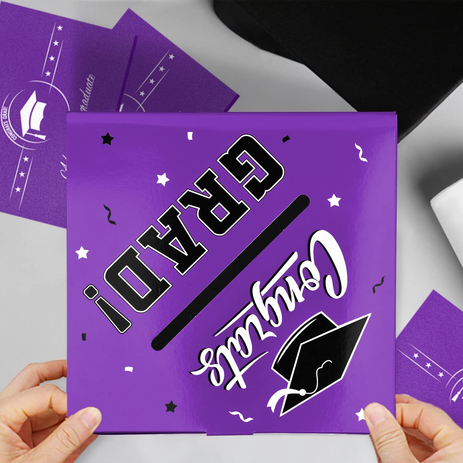 Graduation Party Decorations Set - Graduation Gift Box, Card Box & Party Favors in Purple | Perfect for Graduation Celebrations, School Events & Photo Backdrops