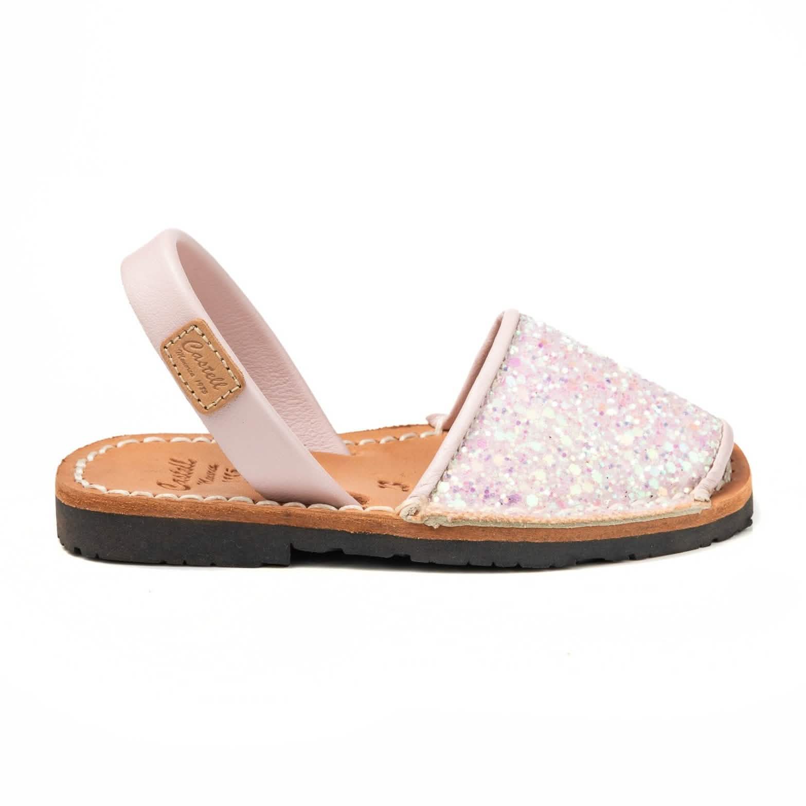Sparkly Leather Menorcan Sandals for Kids - Iker 1097R - Comfortable & Stylish Beach Shoes for Summer Vacations & Outdoor Play