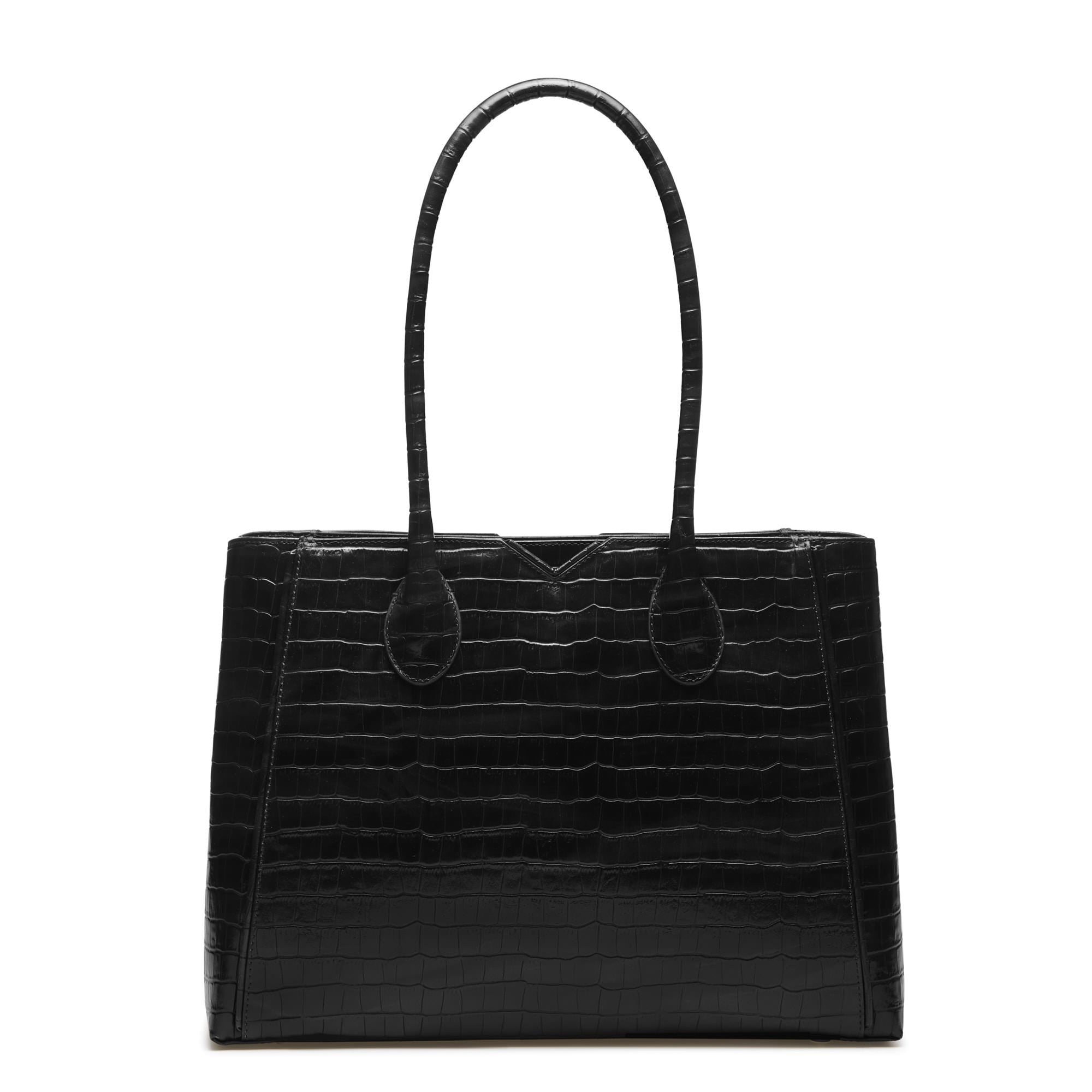 Isabel Crocodile Embossed Black Calfskin Leather Handbag and Wallet Set - Luxury Women's Gift for Work, Travel & Evening Events