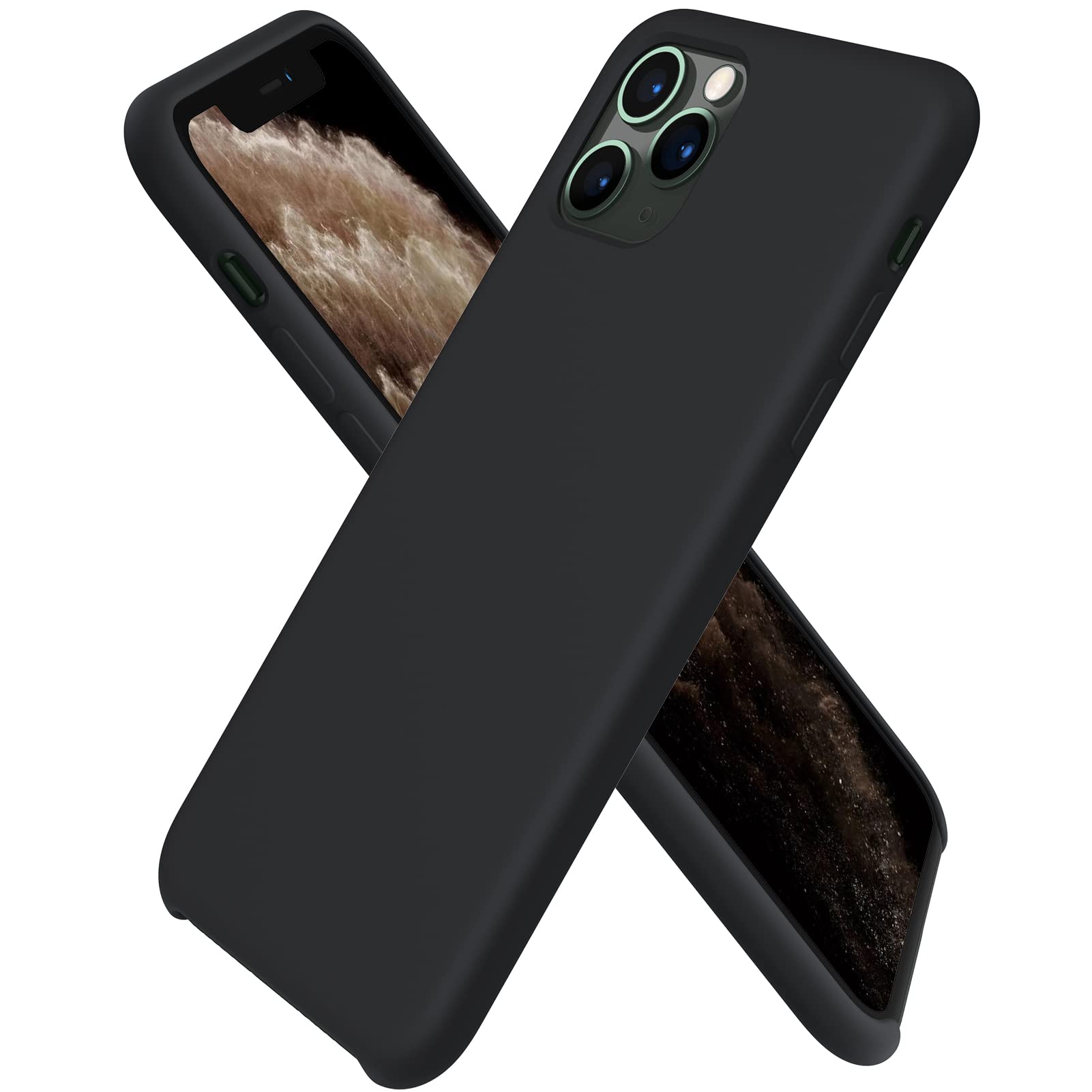 ORNARTO Liquid Silicone Case for iPhone 11 Pro Max (6.5 inch) - Slim Soft Gel Rubber Phone Cover with Open Bottom Design - Shockproof Protective Case - Perfect for Daily Use, Work & Travel - Black (2019 Model)