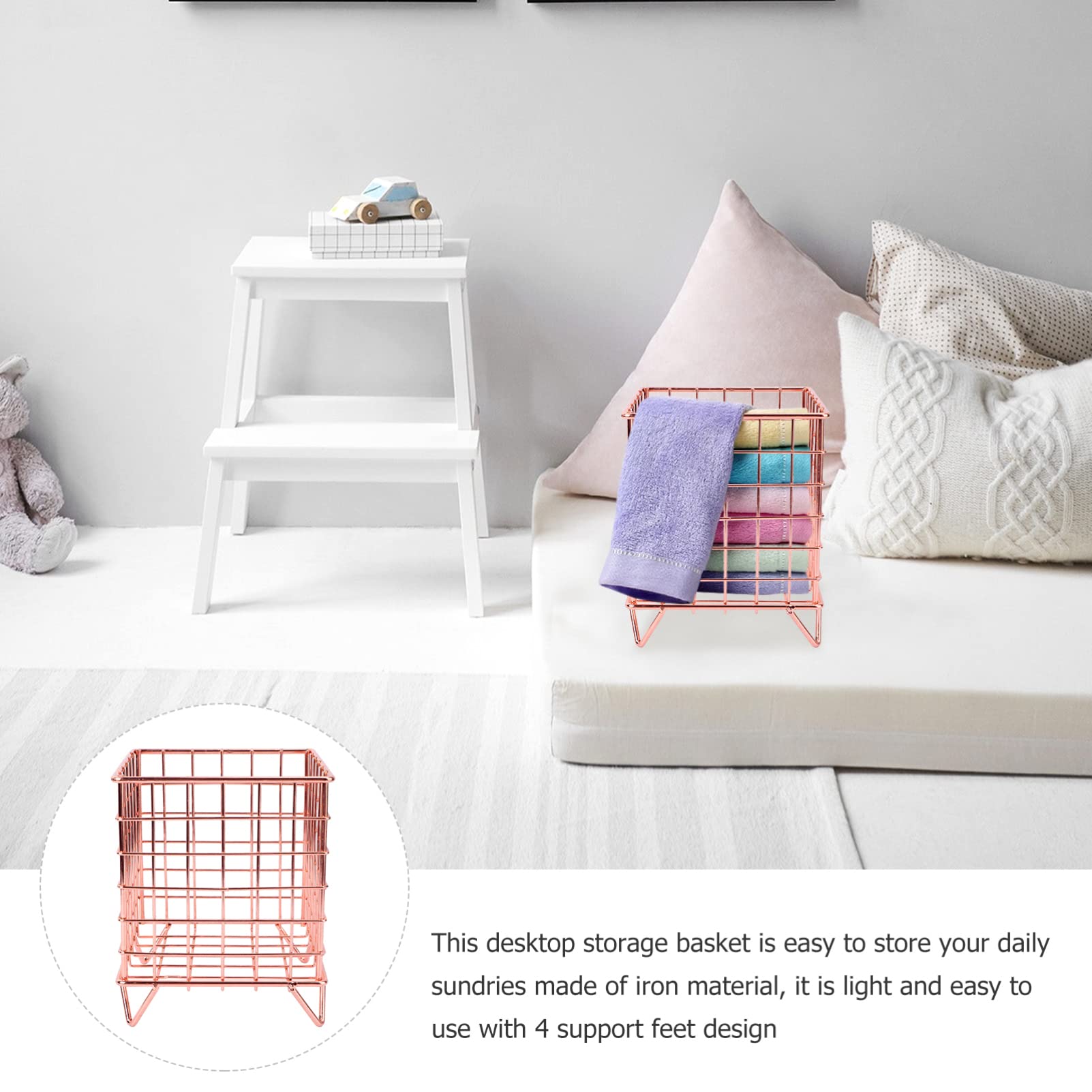 Cabilock 1pc Iron Wire Storage Basket - Metal Grid Organizer for Snacks, Office Supplies & Sundries - Rustic Desktop Decorative Container for Home & Office Organization