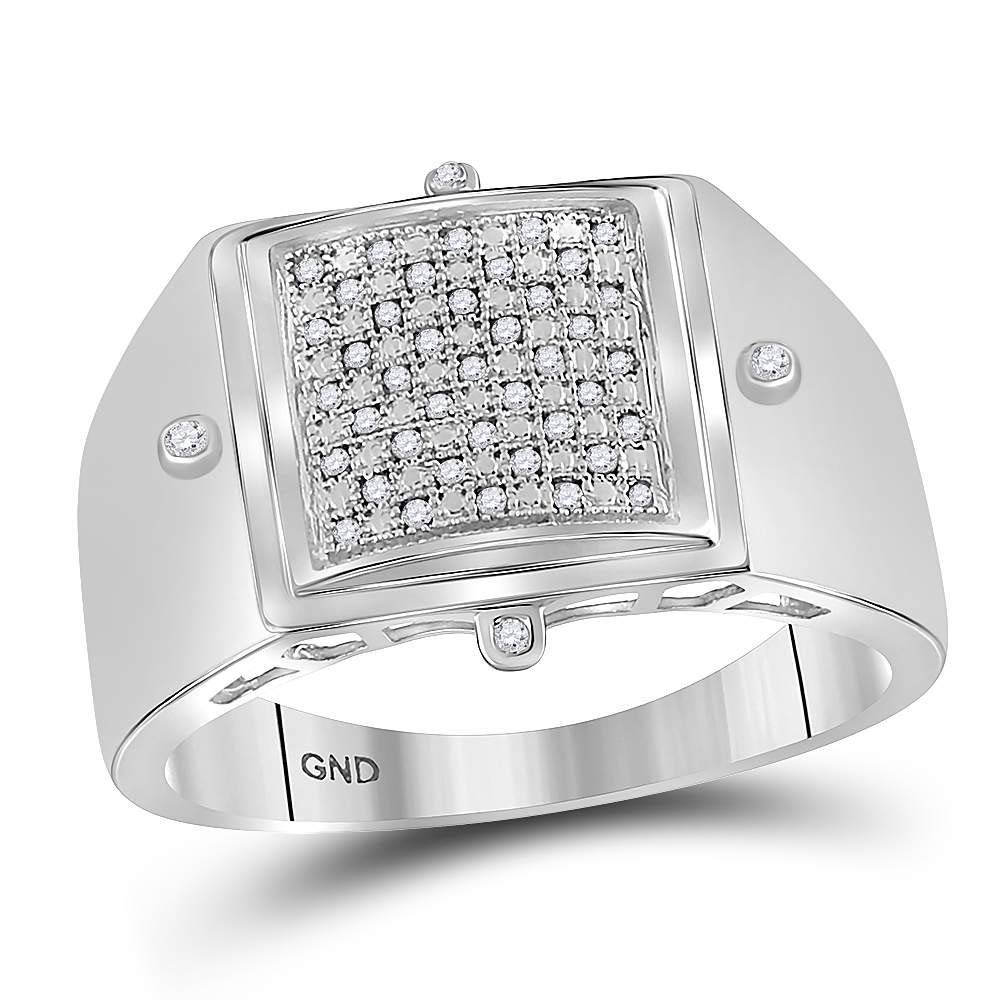 FB Jewels Sterling Silver Men's Round Diamond Square Cluster Wedding Band & Engagement Ring - 1/6 Cttw, Size 10 - Perfect for Proposals, Anniversaries & Special Occasions