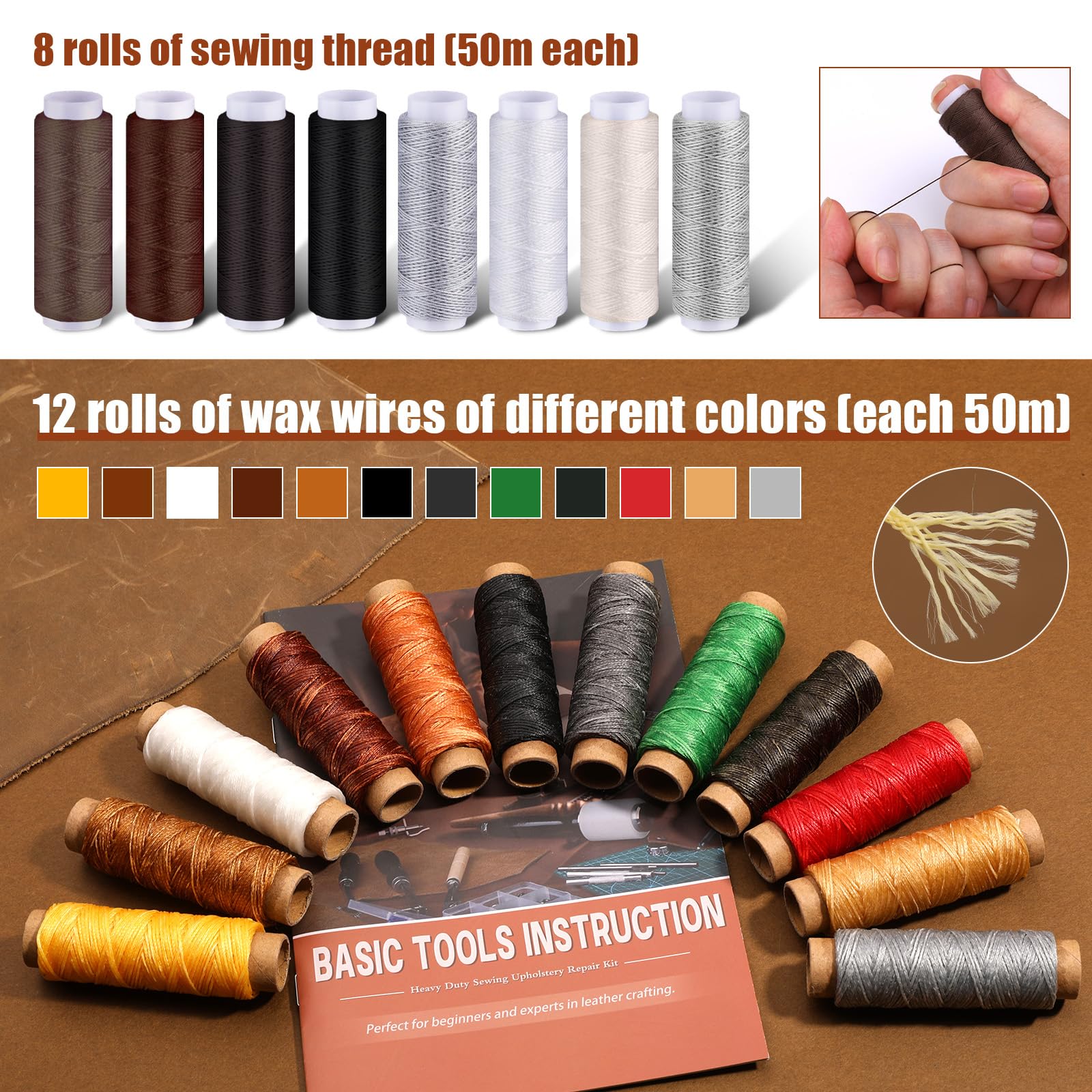 LOKUNN Leather Tooling Kit - Professional Leather Crafting Tools & Supplies Set for Beginners & Experts - Includes Leather Working Tools, Sewing Kit & Instruction Manual - Perfect for DIY Leather Projects, Repair & Custom Creations