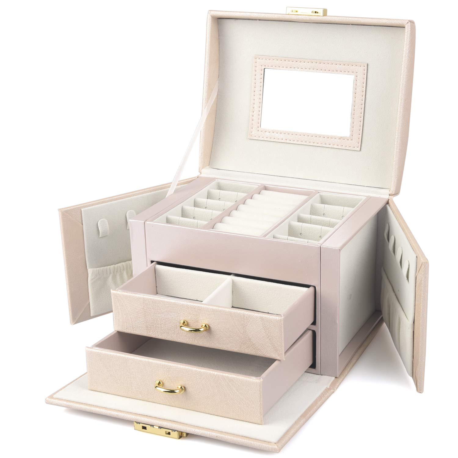 Goldwheat 3-Layer Jewelry Organizer Box with Lock - Portable Travel Jewelry Storage Case for Necklaces, Earrings, Rings & Bracelets - Perfect Jewelry Gift for Women & Girls | Home, Travel & Office Use