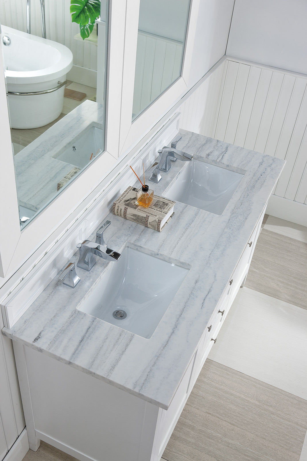 Palisades 60-Inch Double Bathroom Vanity with 3CM Arctic Fall Solid Surface Top in Bright White - Perfect for Master Bathroom Renovation & Modern Home Decor
