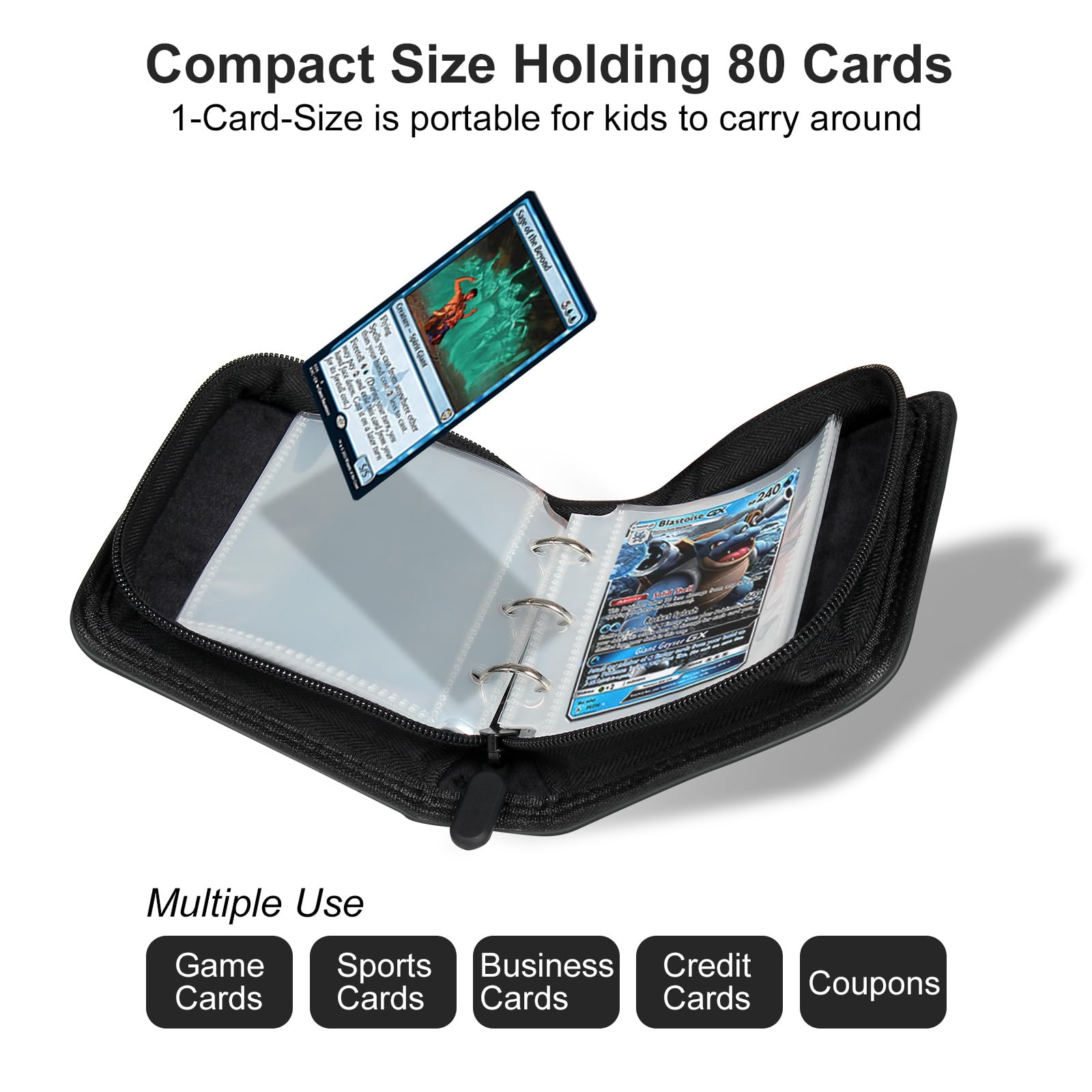 GEAoffice Small 1 Pocket Trading Card Binder - 80 Pockets Mini Card Album Book with 40 Removable Sleeves - Top Loading Binder for TCG, MTG, Black Cards - Perfect for Collectors, Gamers & Trading Card Storage