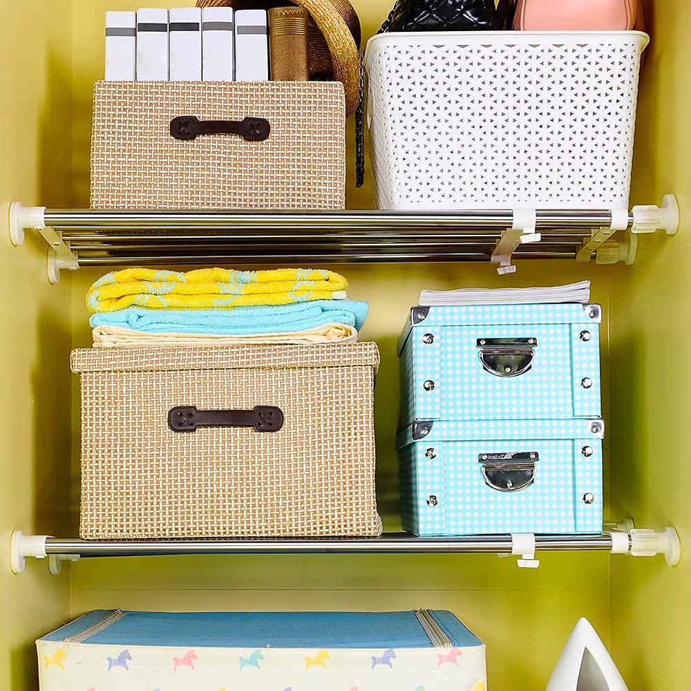 BAOYOUNI Adjustable Tension Closet Shelves - Stainless Steel Rustproof Storage Rack for Bathroom, Kitchen, Pantry Organization - Space Saving Shelf Dividers in Ivory (23.62-31.5 Inches) - Perfect for Small Spaces, Closet Organizing & Home Storage Solutions