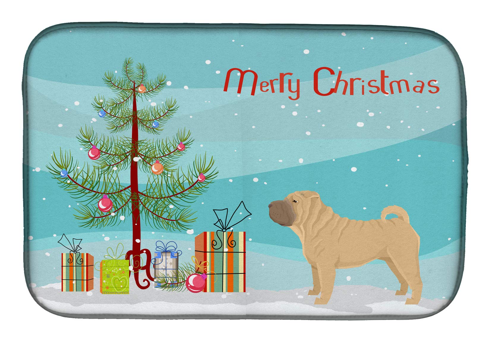 Shar Pei Christmas Tree Dish Drying Mat - Absorbent Kitchen Counter Mat (14x21 Inch) | Holiday Kitchen Decor & Countertop Protector | Perfect for Christmas Dish Drying, Decorating & Gift Giving