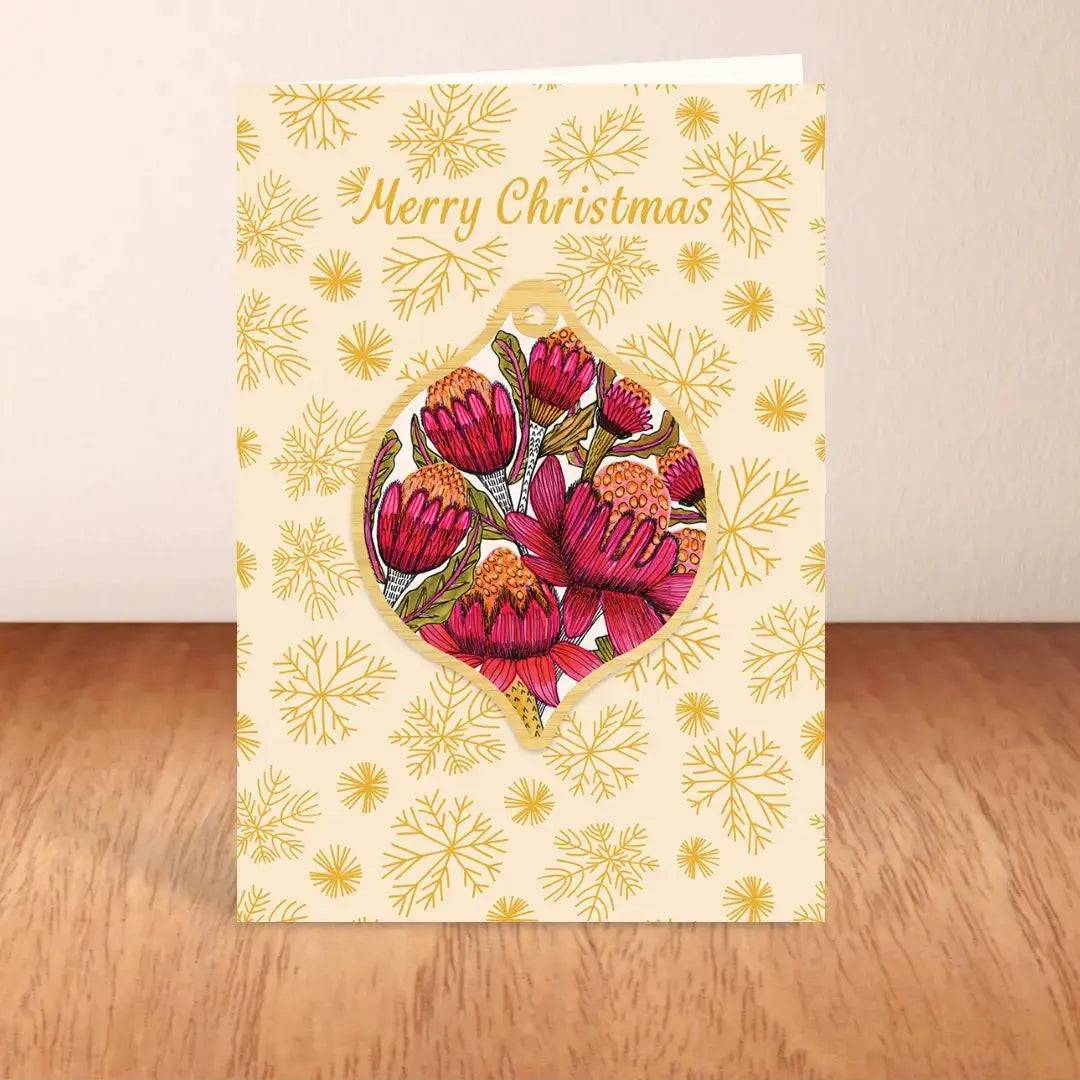 Australian Waratah Christmas Card & Bauble - Festive Holiday Greeting Card with Floral Design - Perfect for Xmas Decorations, Gift Giving & Holiday Celebrations