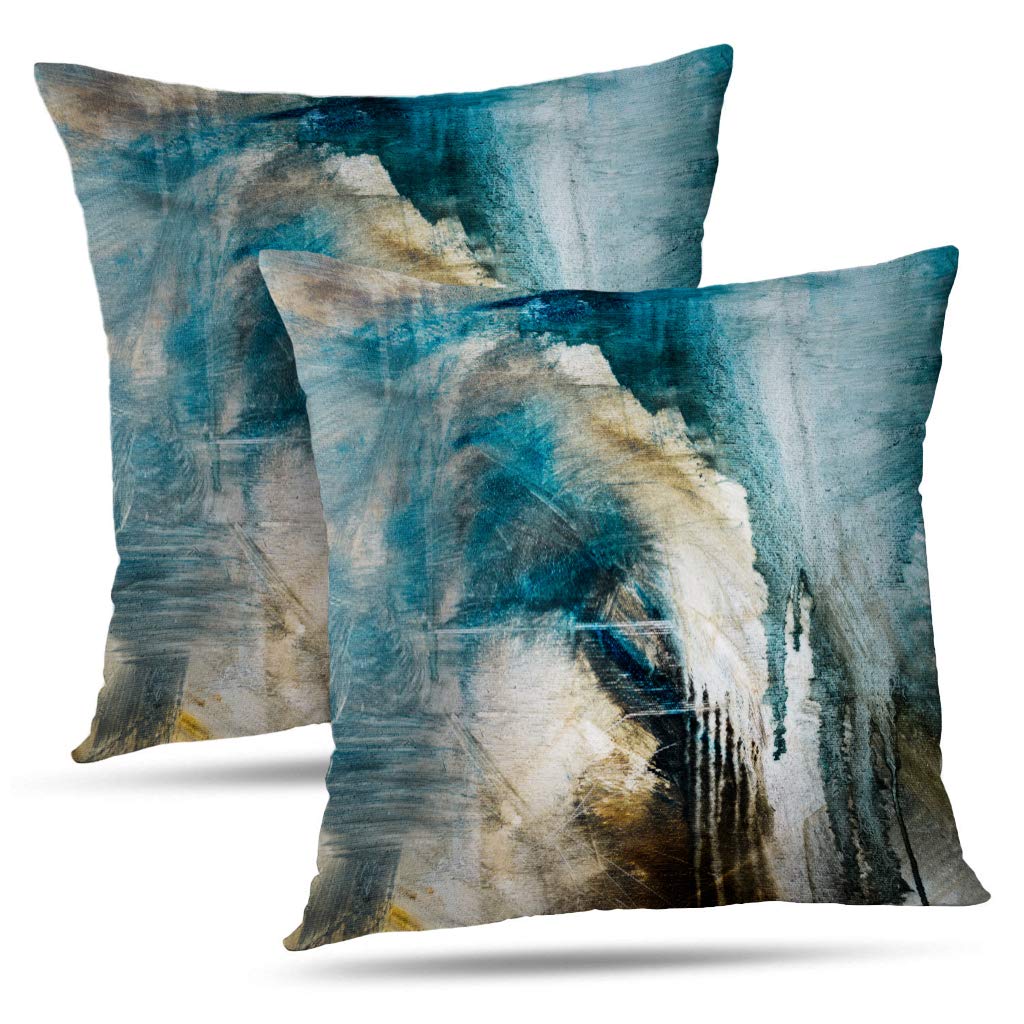 WAYATO Farmhouse Pillow Covers 26x26 Inch - Set of 2 Teal Square Throw Pillow Covers for Couch, Living Room & Bed - Double-Sided Abstract Grunge Accent Pillows - Perfect for Home Decor, Sofa Styling and Cozy Bedroom Makeover