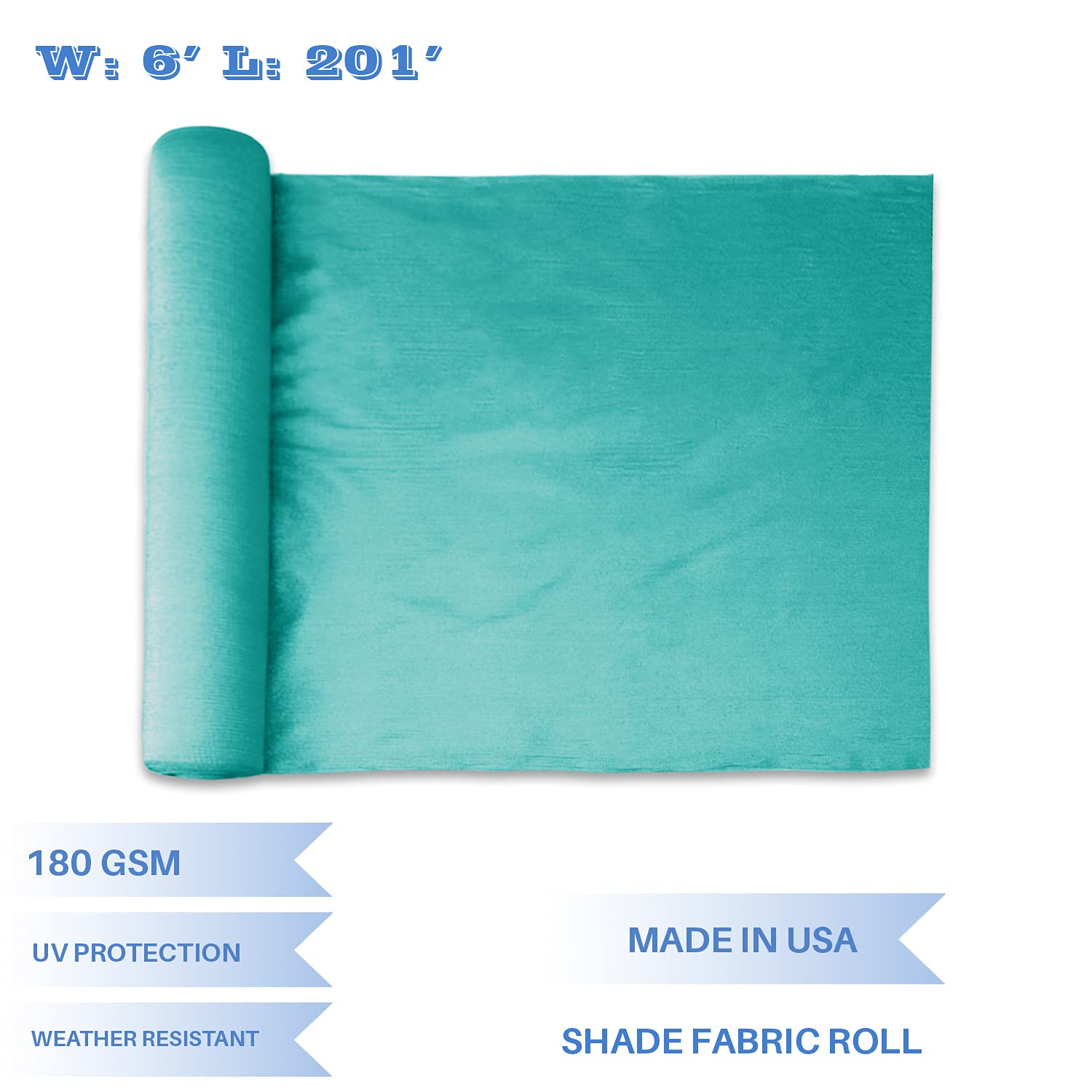 E&K Sunrise 6' x 201' Sun Shade Fabric Roll - UV Resistant Outdoor Shade Cloth for Pergola, Backyard, Garden, Patio, Deck & Greenhouse - Turquoise Color - Perfect for Sun Protection & Temperature Control