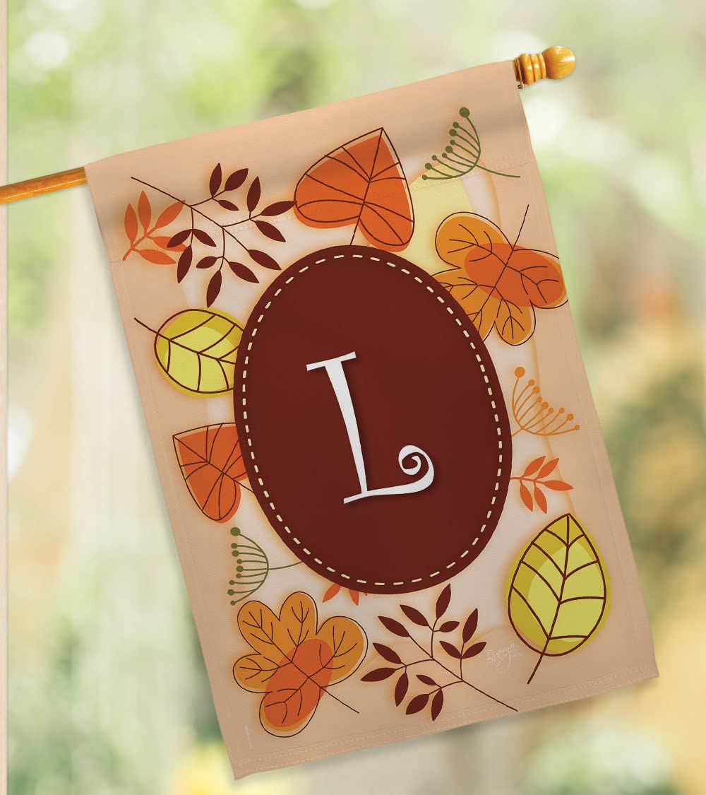 Autumn L Initial House Flag Set - 28x40in Thick Fabric for Fall Harvest Decor
