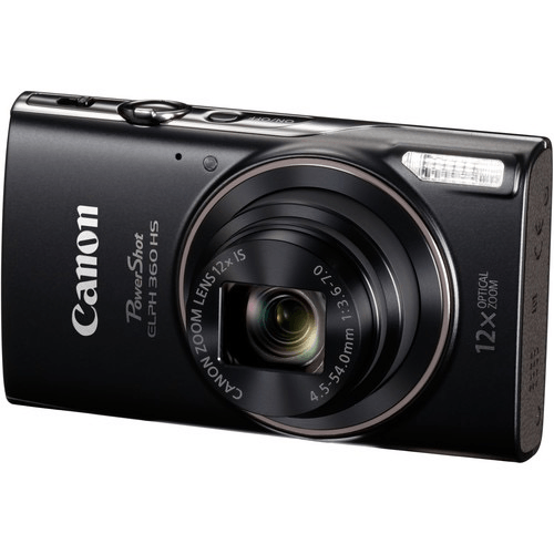Canon PowerShot ELPH 360 HS Digital Camera 20.2MP 12x Optical Zoom 1080p HD Video WiFi & NFC (Black) - Perfect for Travel Photography, Vlogging, and Everyday Moments