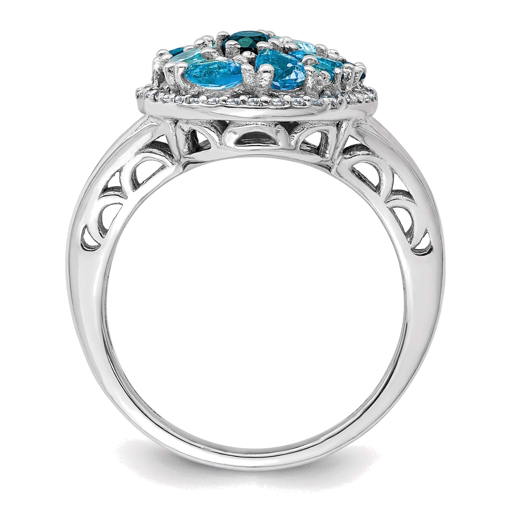 Sterling Silver Blue Topaz Diamond Ring - Size 7 for Elegant Occasions
