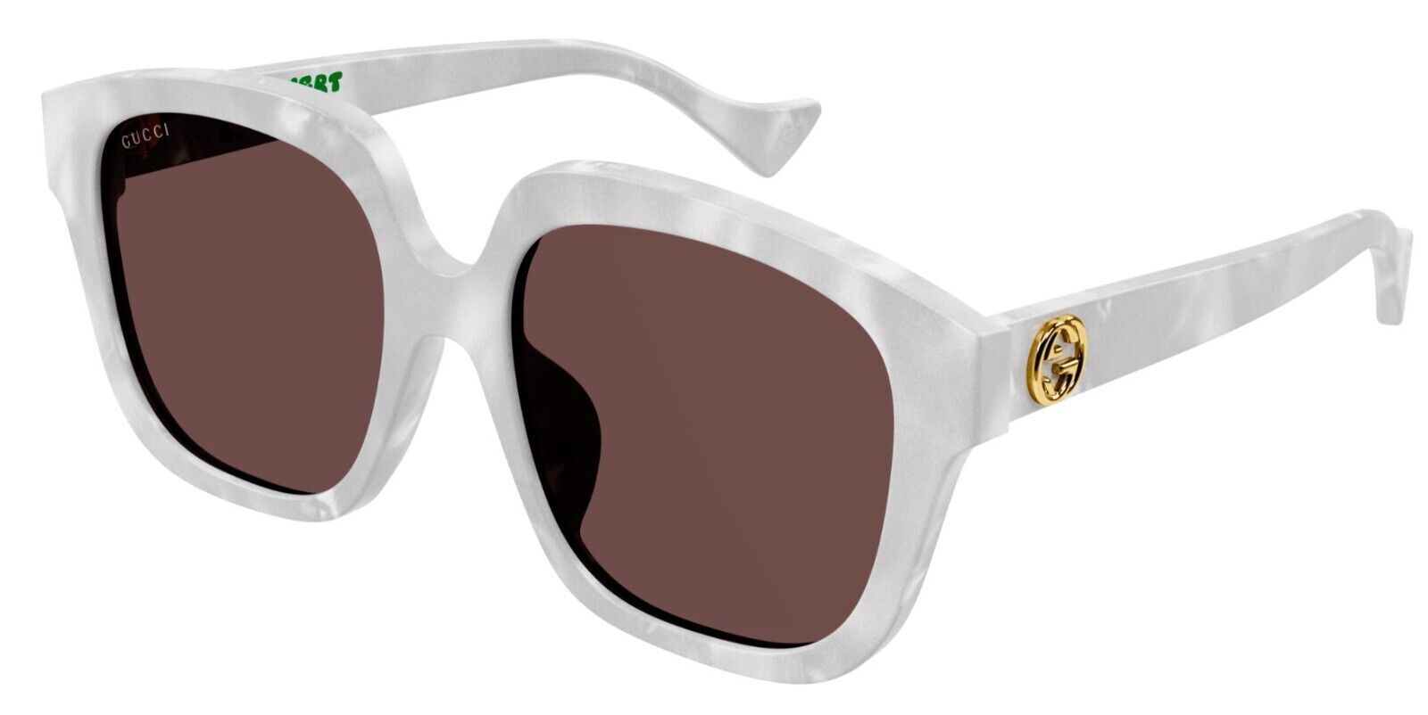Gucci GG1376SA 001 White & Brown Oversized Square Sunglasses for Women - Fashionable UV Protection Shades for Beach, Driving & Outdoor Activities