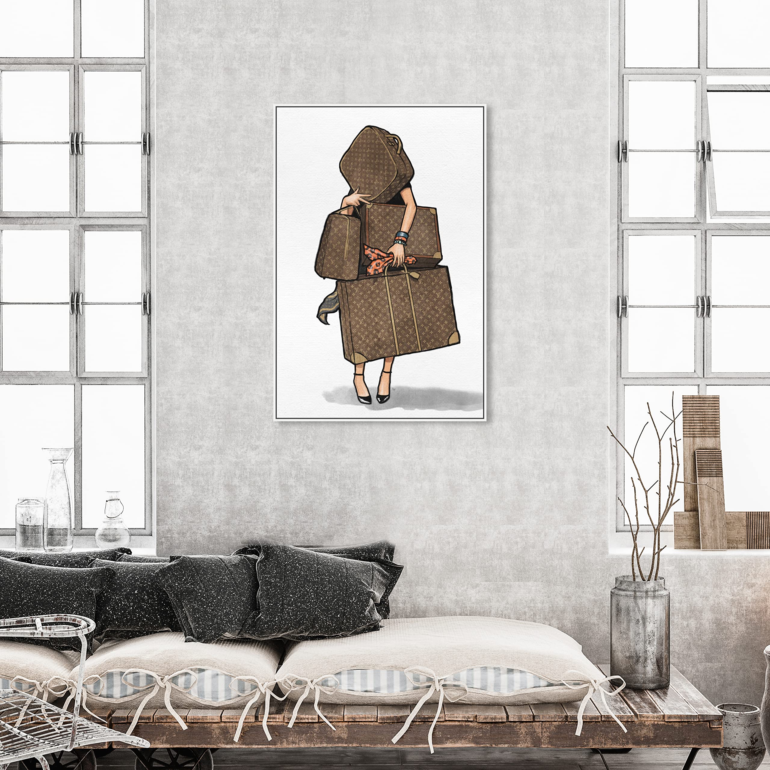 Oliver Gal Artist Co. Fashion & Glam Framed Wall Art Canvas Print - Orange Travel Themed Home Decor (30x45 Inches, Brown & White) | Perfect for Living Room, Bedroom & Office Wall Decor